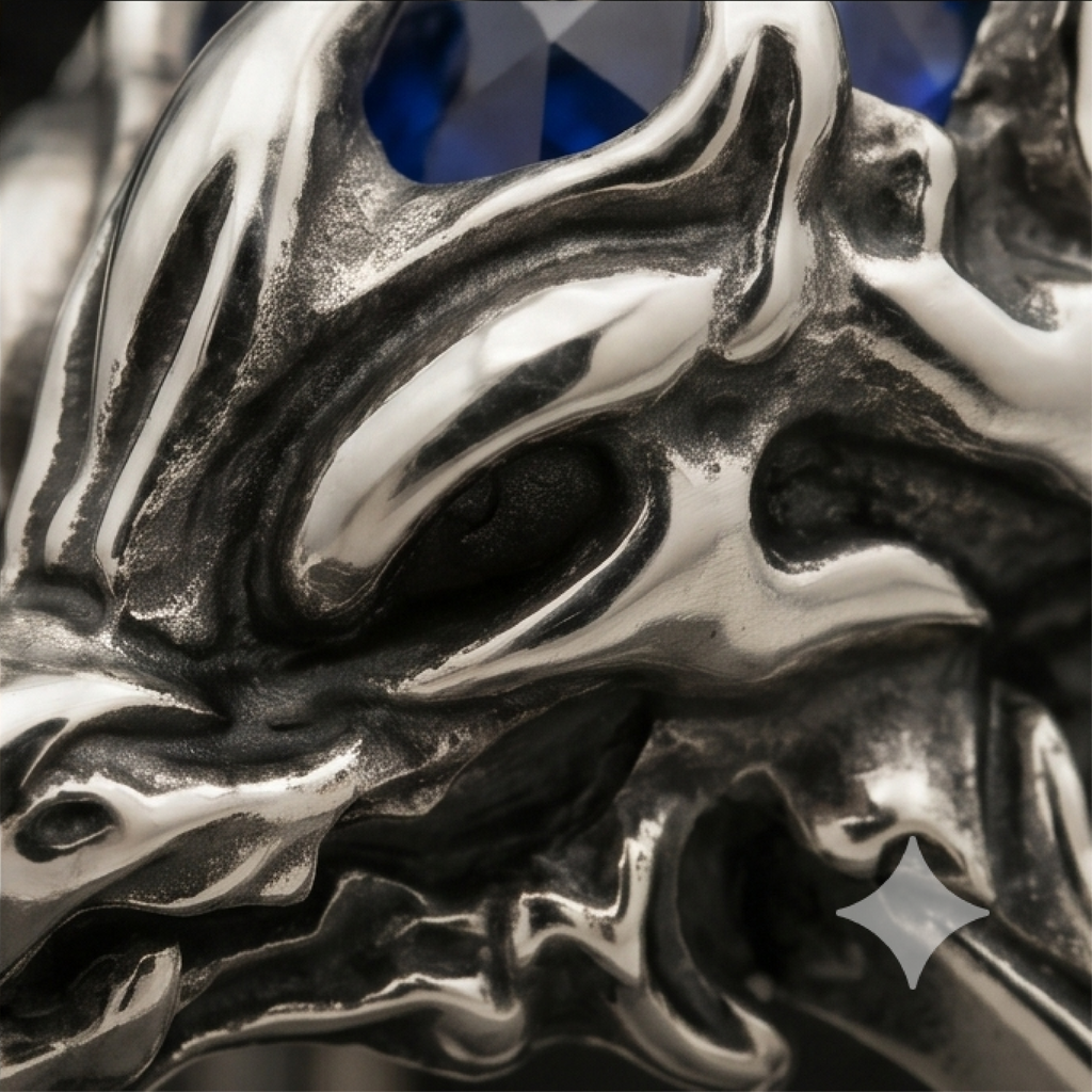 Yuuzo 925 Japan Dragon Claw Blue Stone Ring • Bold Gothic Adjustable Ring with Detailed Design for Statement Jewelry, Dark Style Outfit and Unisex Fashion