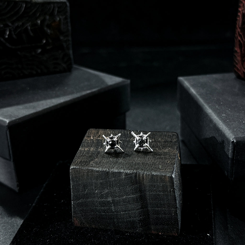 Yuuzo 925 Japan Arctic Hexa-Star Stud Earrings • Dark Vintage Minimal Starburst Art Jewelry for Men & Women