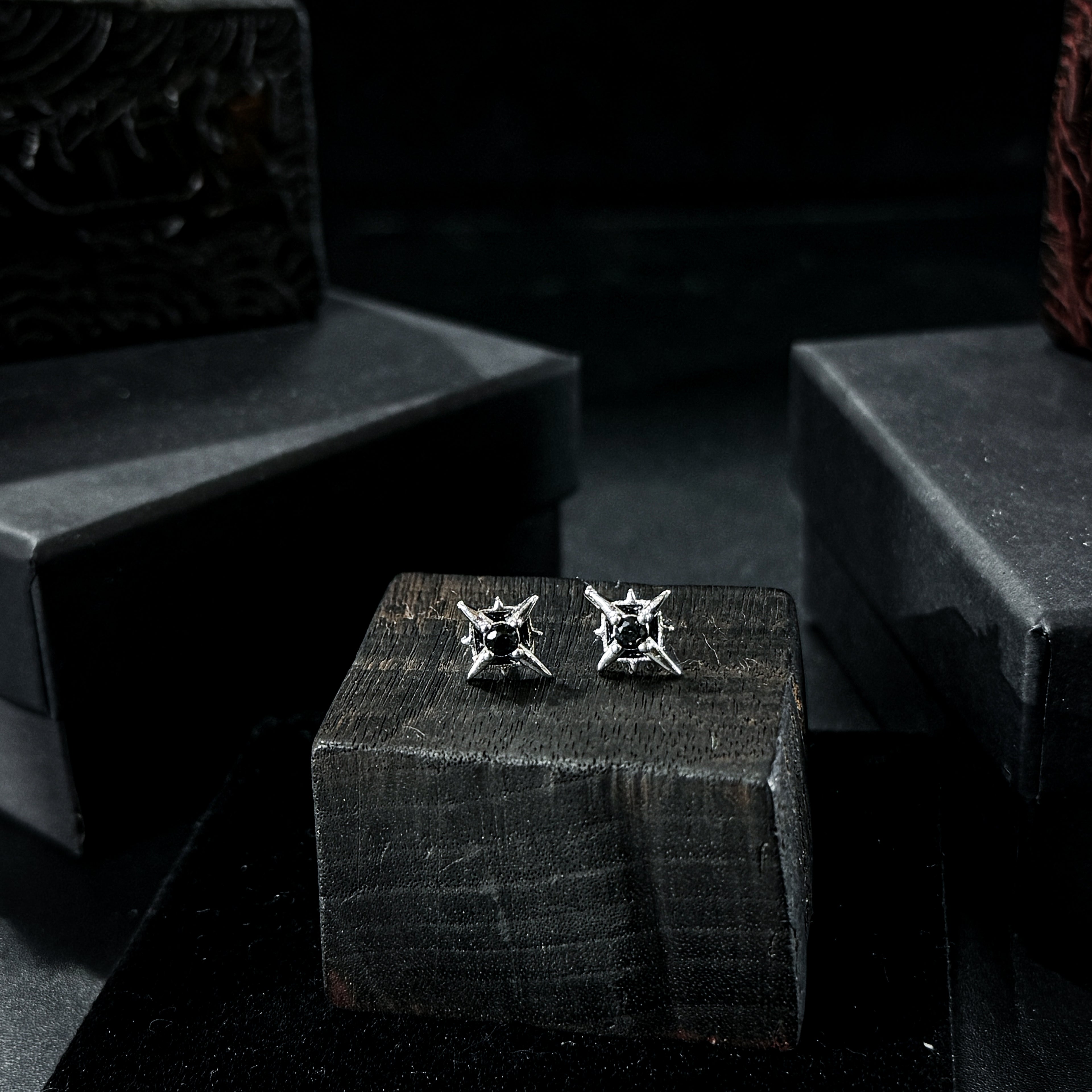 Yuuzo 925 Japan Arctic Hexa-Star Stud Earrings • Dark Vintage Minimal Starburst Art Jewelry for Men & Women