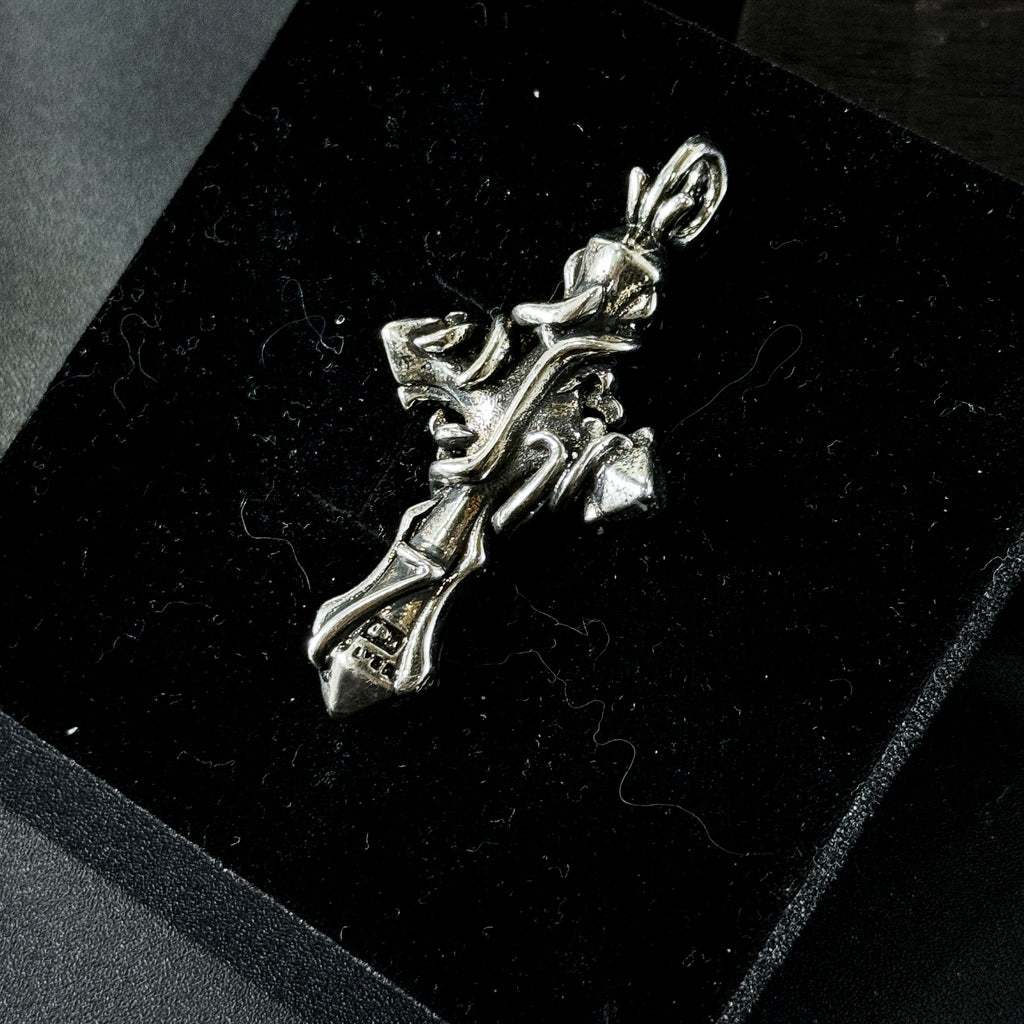 Yuuzo 925 Japan Thorn-Wrapped Cross Pendant • Dark Gothic Vintage Engraved Art Necklace for Men & Women