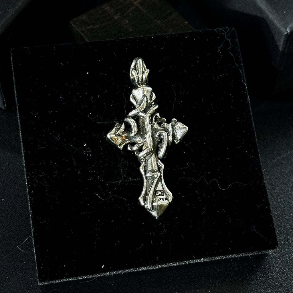 Yuuzo 925 Japan Thorn-Wrapped Cross Pendant • Dark Gothic Vintage Engraved Art Necklace for Men & Women