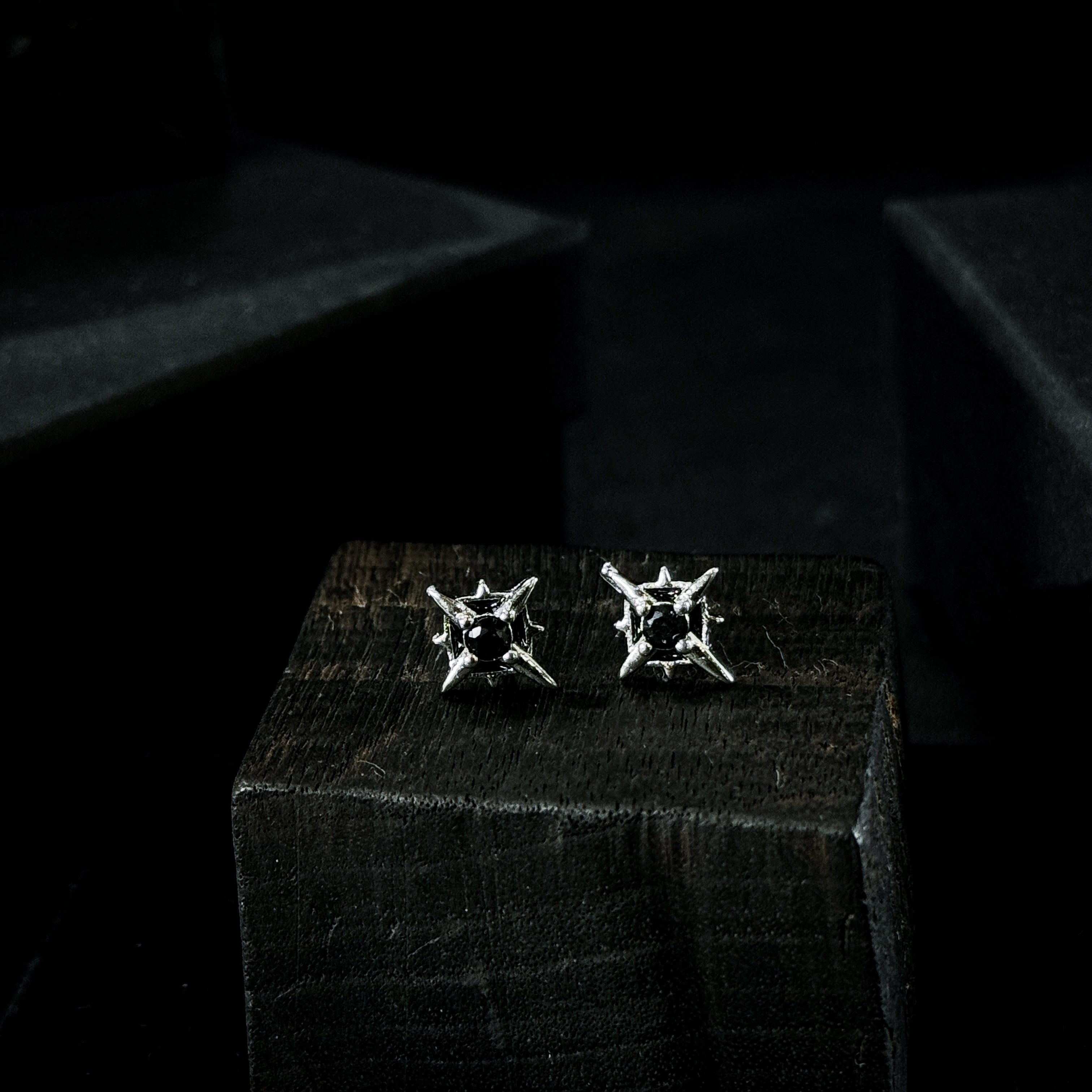 Yuuzo 925 Japan Arctic Hexa-Star Stud Earrings • Dark Vintage Minimal Starburst Art Jewelry for Men & Women