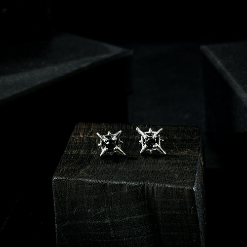 Yuuzo 925 Japan Arctic Hexa-Star Stud Earrings • Dark Vintage Minimal Starburst Art Jewelry for Men & Women