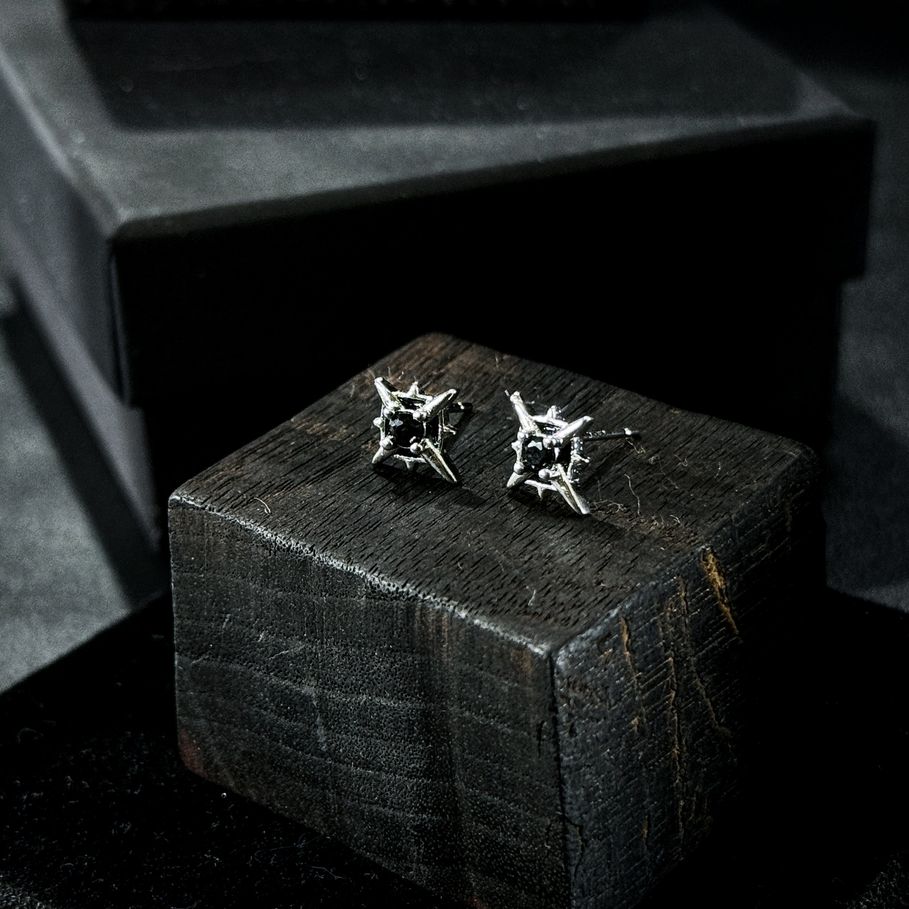Yuuzo 925 Japan Arctic Hexa-Star Stud Earrings • Dark Vintage Minimal Starburst Art Jewelry for Men & Women