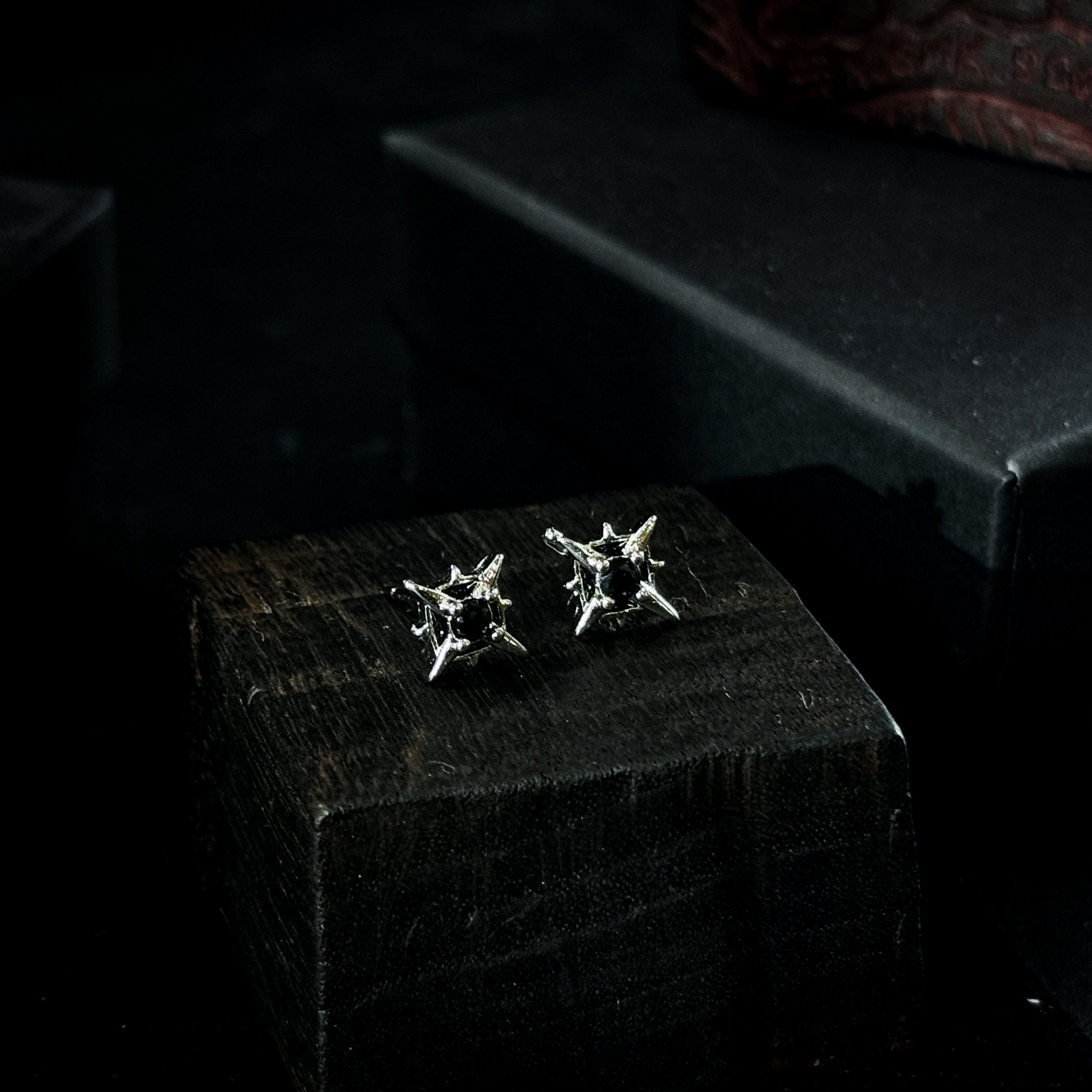 Yuuzo 925 Japan Arctic Hexa-Star Stud Earrings • Dark Vintage Minimal Starburst Art Jewelry for Men & Women
