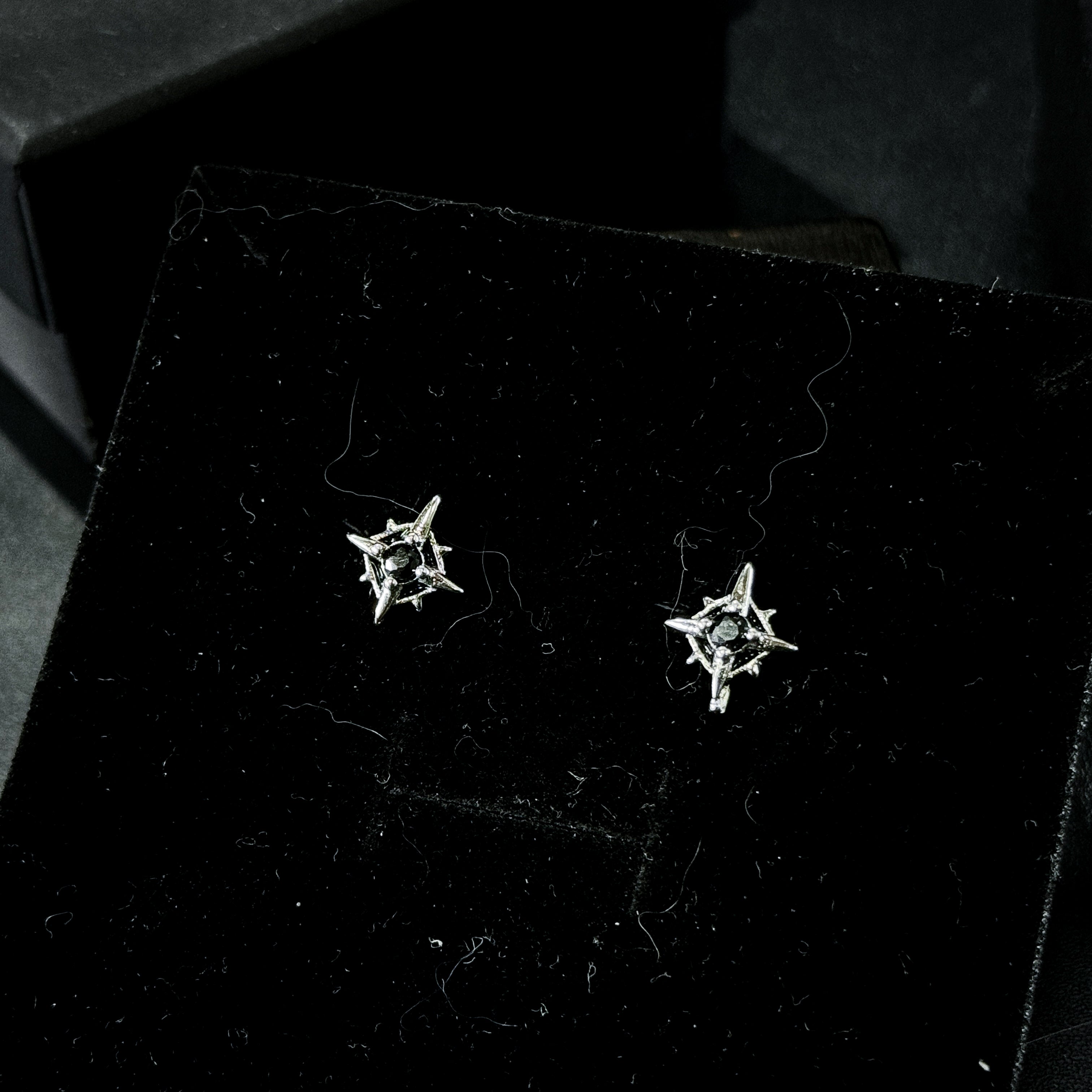 Yuuzo 925 Japan Arctic Hexa-Star Stud Earrings • Dark Vintage Minimal Starburst Art Jewelry for Men & Women