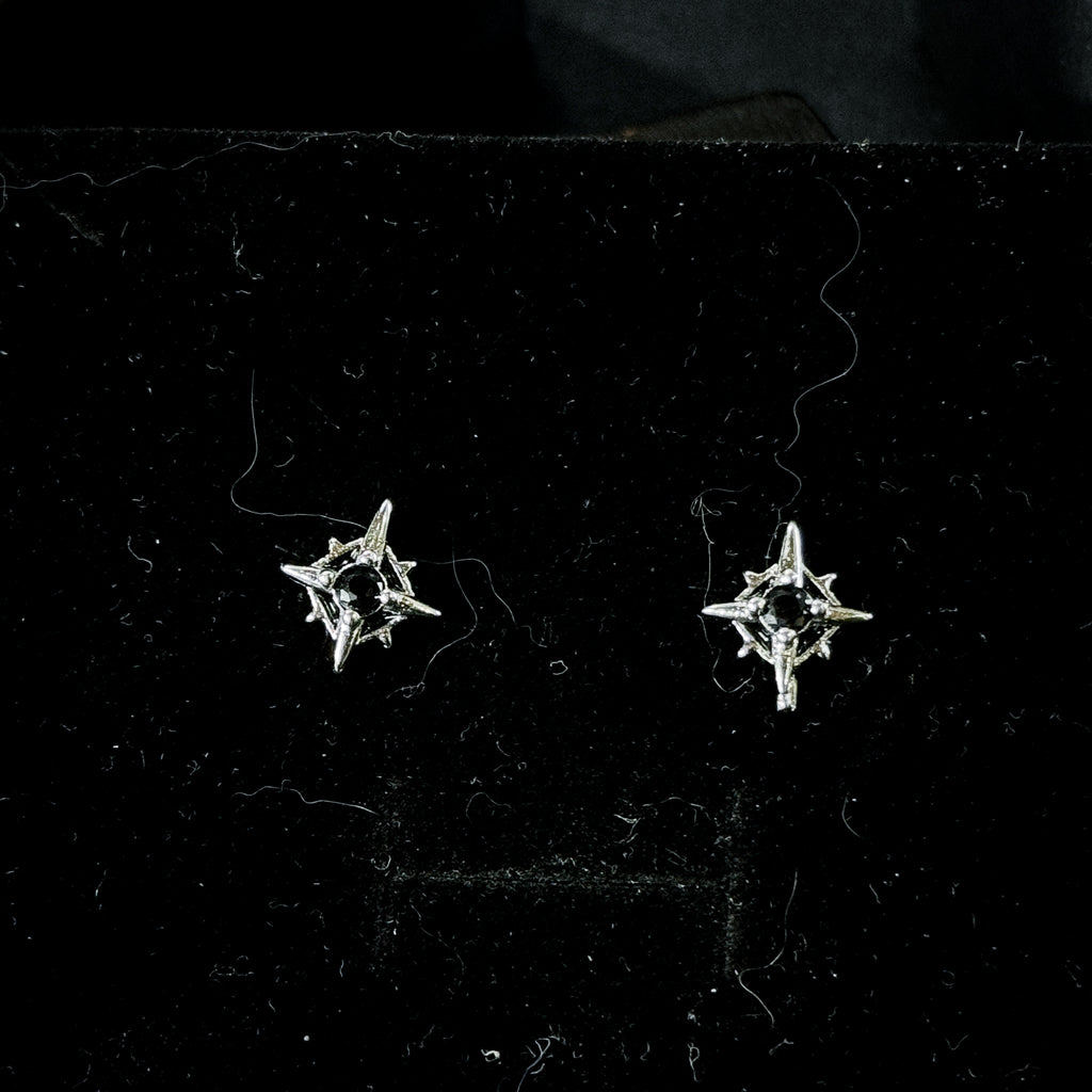 Yuuzo 925 Japan Arctic Hexa-Star Stud Earrings • Dark Vintage Minimal Starburst Art Jewelry for Men & Women