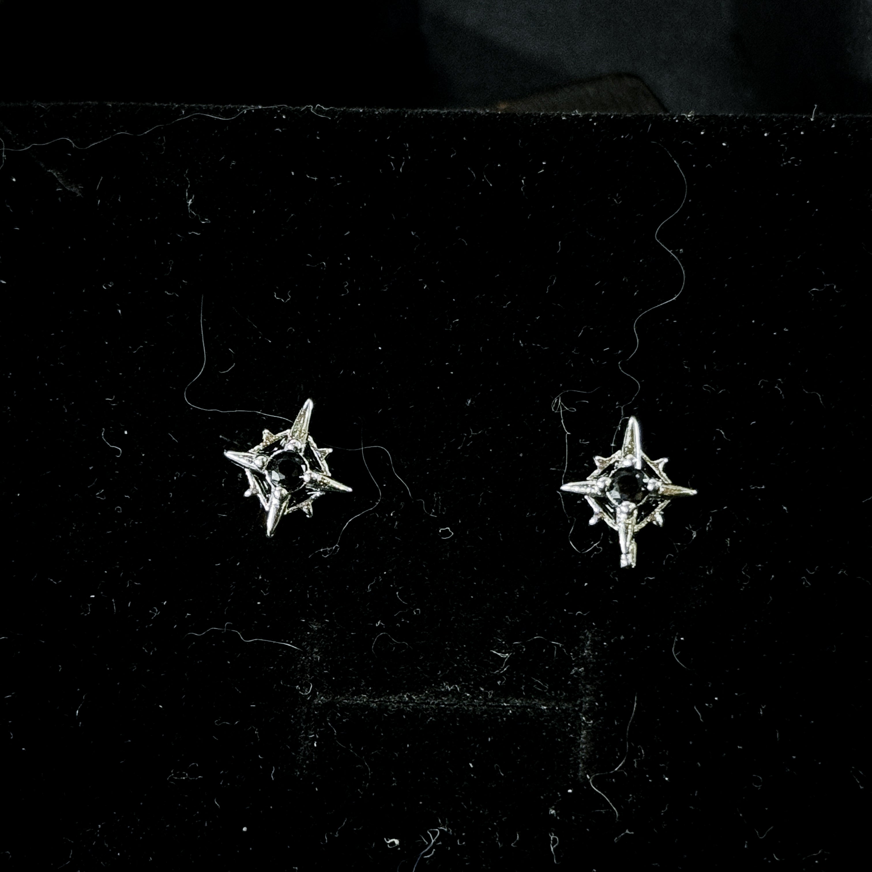 Yuuzo 925 Japan Arctic Hexa-Star Stud Earrings • Dark Vintage Minimal Starburst Art Jewelry for Men & Women