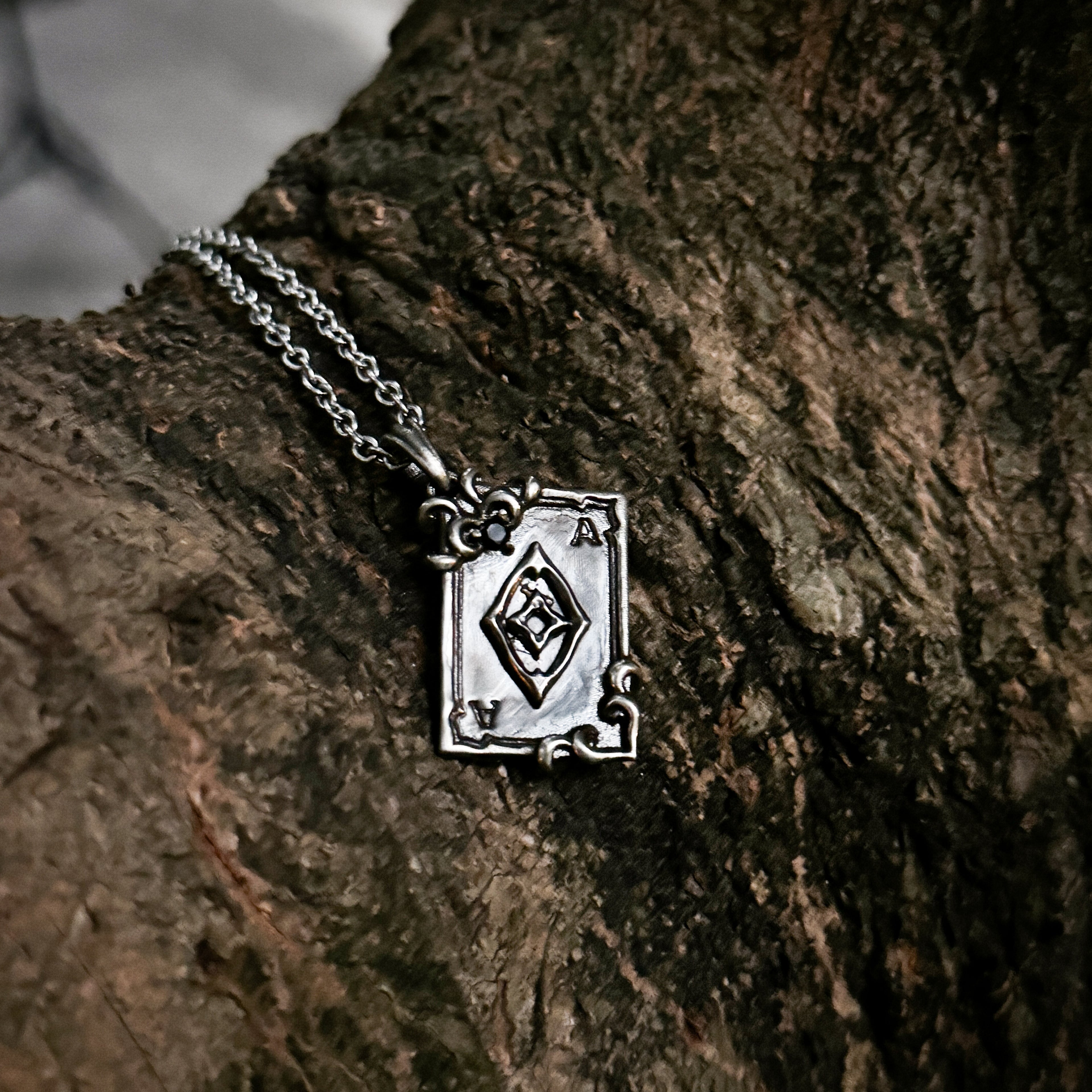 Yuuzo Ace of Spades 925 Japan Pendant Necklace • Gothic Retro Blue Gem Inlaid Silver Jewelry for Men & Women