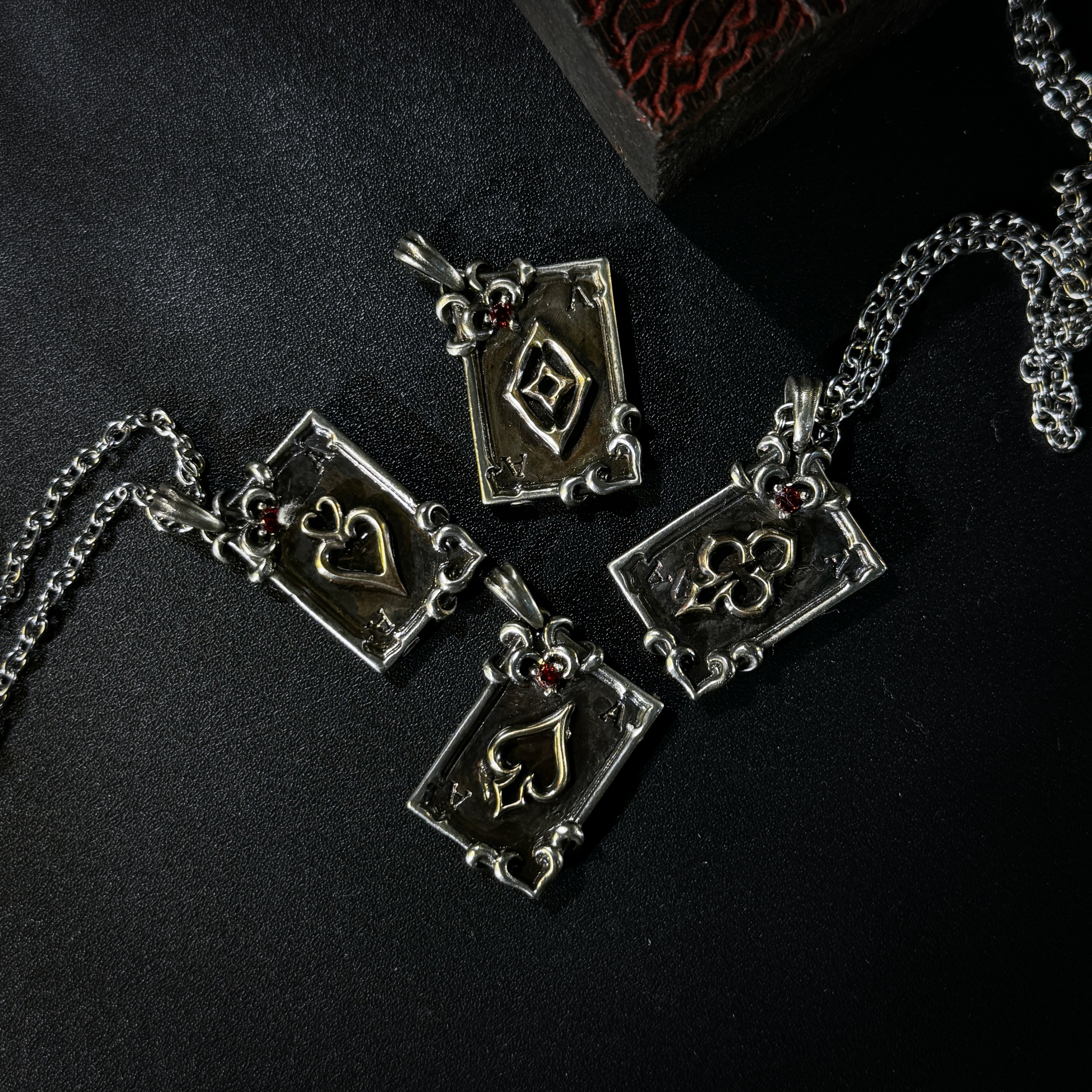 Yuuzo Ace of Spades 925 Japan Pendant Necklace • Gothic Retro Blue Gem Inlaid Silver Jewelry for Men & Women