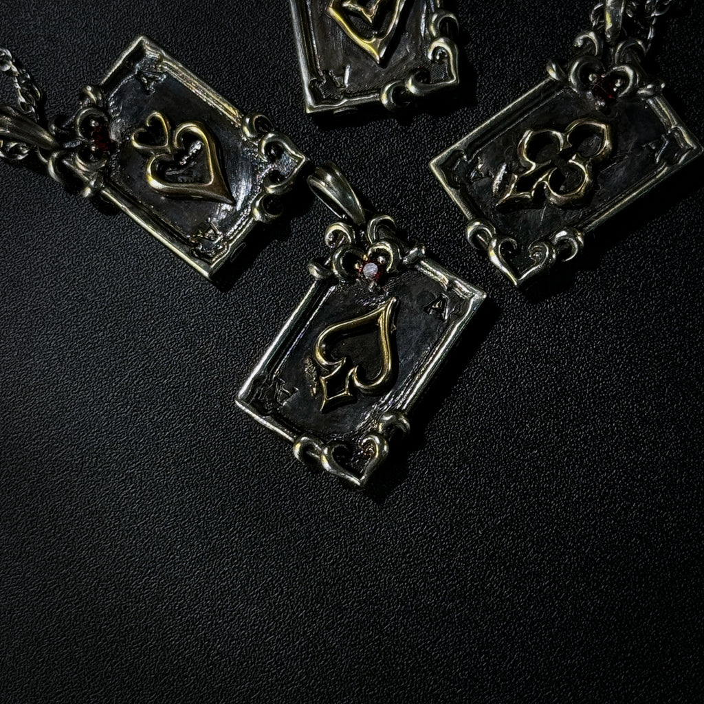 Yuuzo Ace of Spades 925 Japan Pendant Necklace • Gothic Retro Blue Gem Inlaid Silver Jewelry for Men & Women
