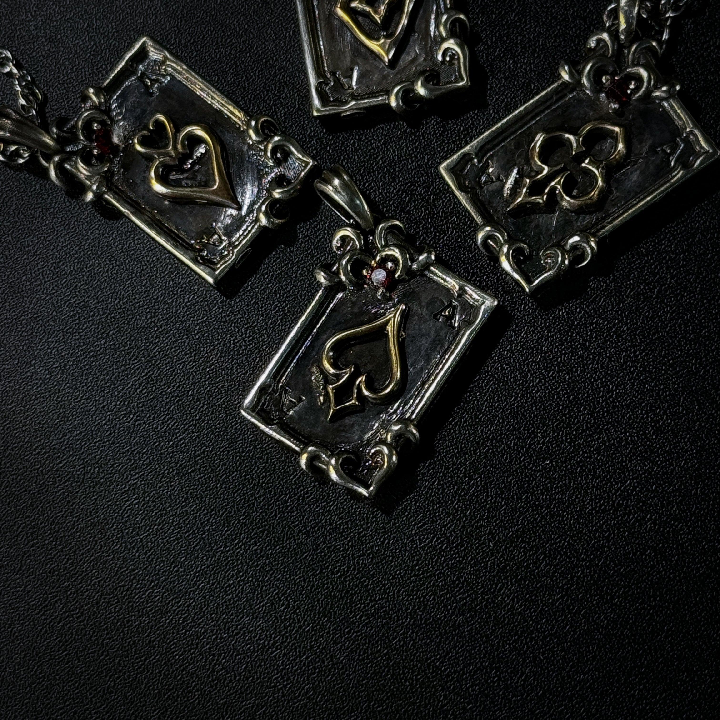 Yuuzo Ace of Spades 925 Japan Pendant Necklace • Gothic Retro Blue Gem Inlaid Silver Jewelry for Men & Women