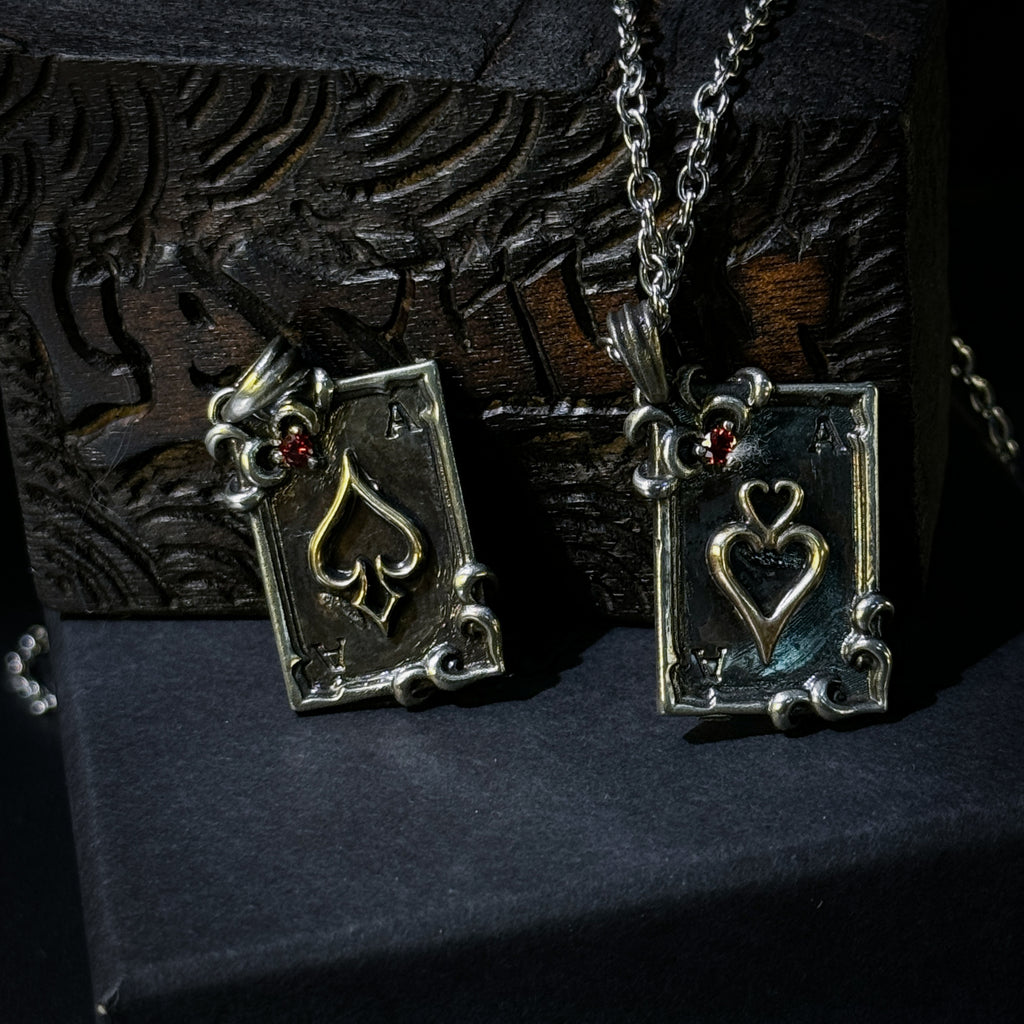 Yuuzo Ace of Spades 925 Japan Pendant Necklace • Gothic Retro Blue Gem Inlaid Silver Jewelry for Men & Women