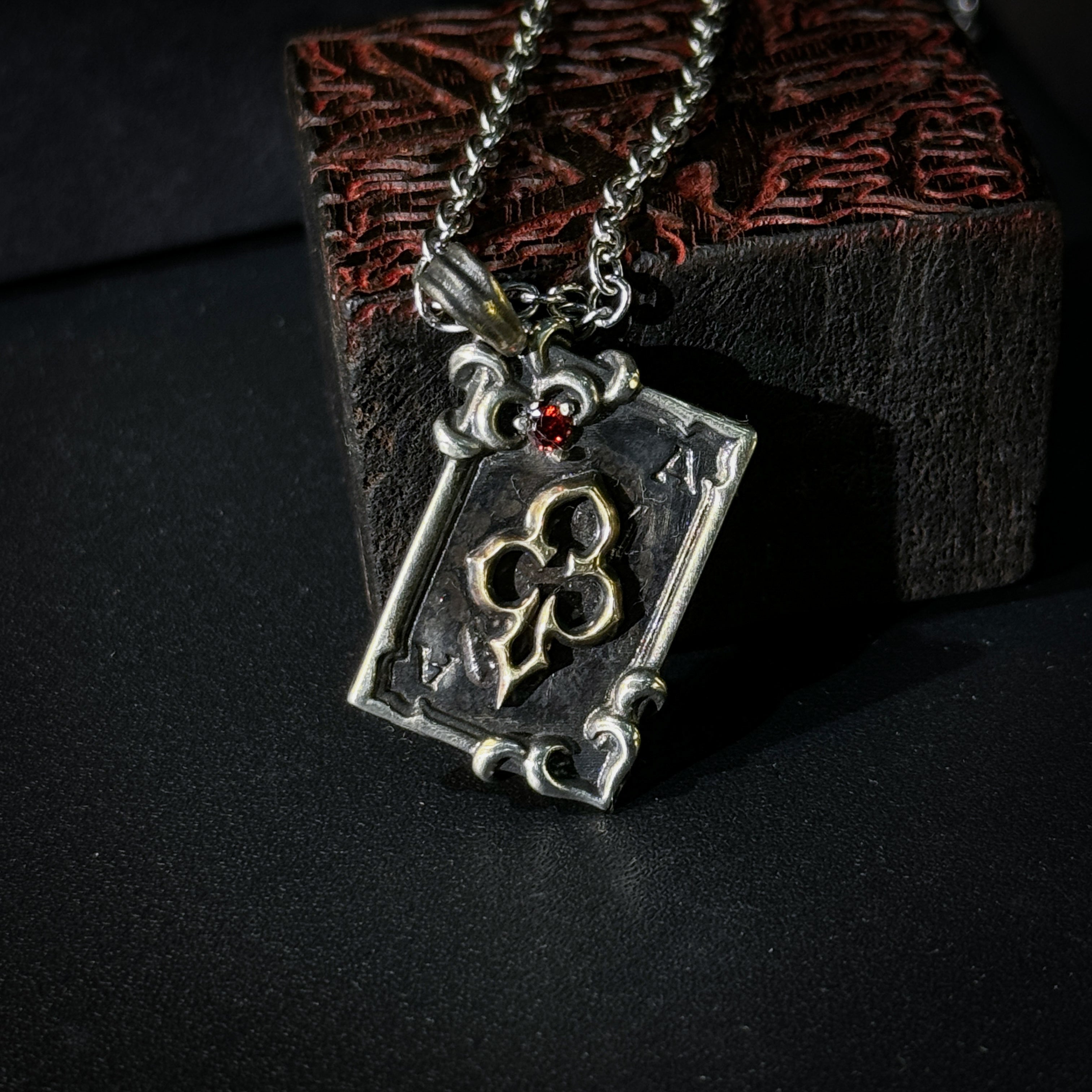 Yuuzo Ace of Spades 925 Japan Pendant Necklace • Gothic Retro Blue Gem Inlaid Silver Jewelry for Men & Women