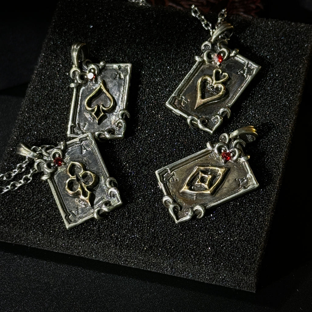 Yuuzo Ace of Spades 925 Japan Pendant Necklace • Gothic Retro Blue Gem Inlaid Silver Jewelry for Men & Women