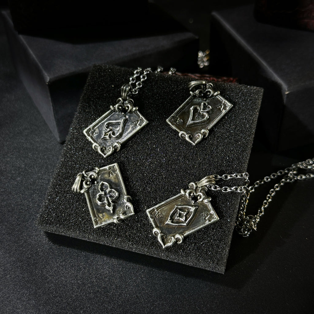 Yuuzo Ace of Spades 925 Japan Pendant Necklace • Gothic Retro Blue Gem Inlaid Silver Jewelry for Men & Women