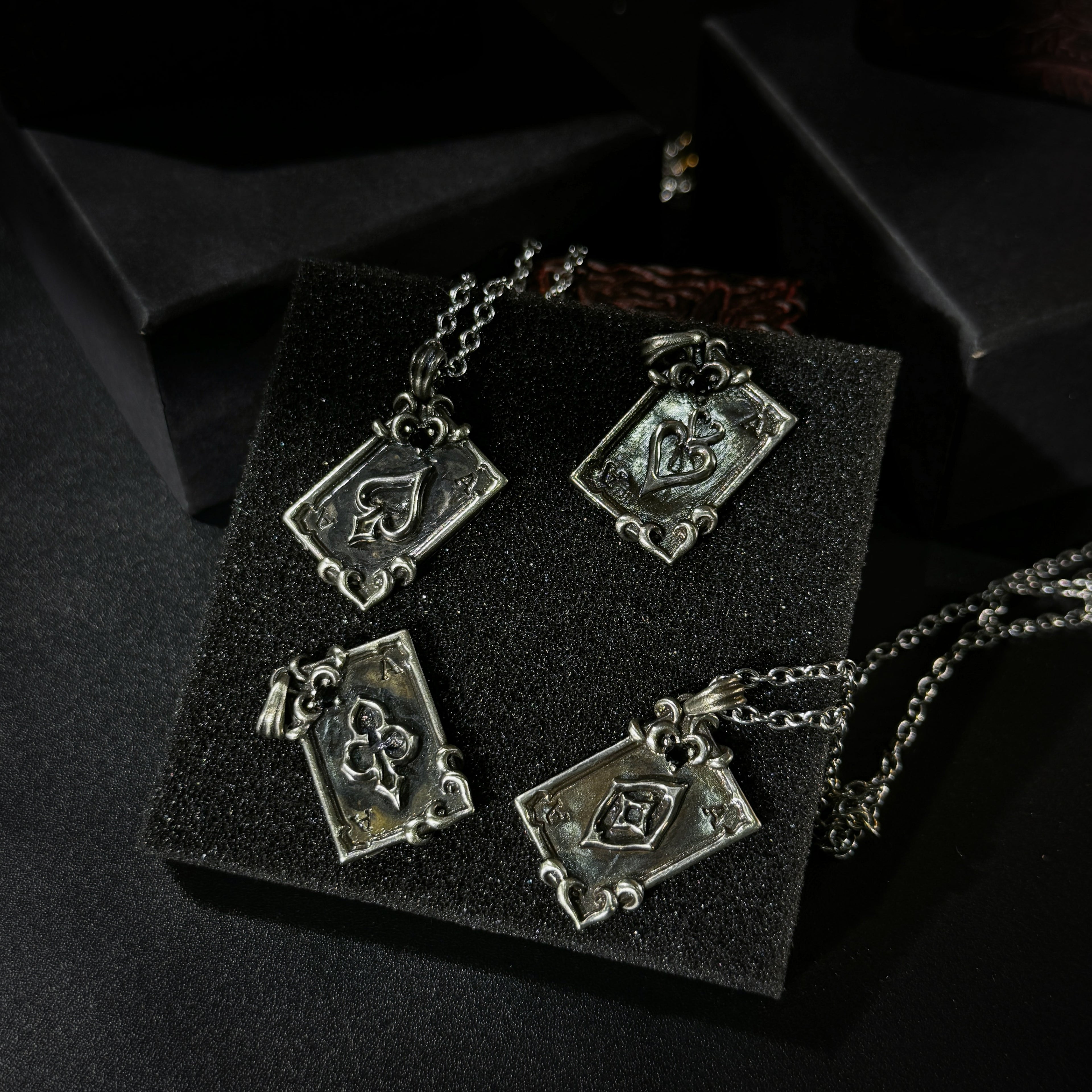 Yuuzo Ace of Spades 925 Japan Pendant Necklace • Gothic Retro Blue Gem Inlaid Silver Jewelry for Men & Women