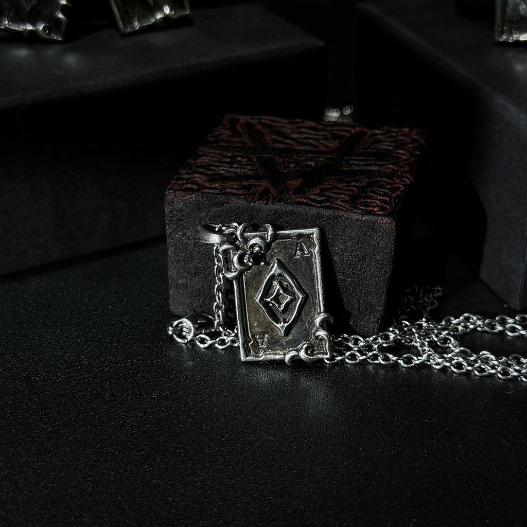 Yuuzo Ace of Spades 925 Japan Pendant Necklace • Gothic Retro Blue Gem Inlaid Silver Jewelry for Men & Women