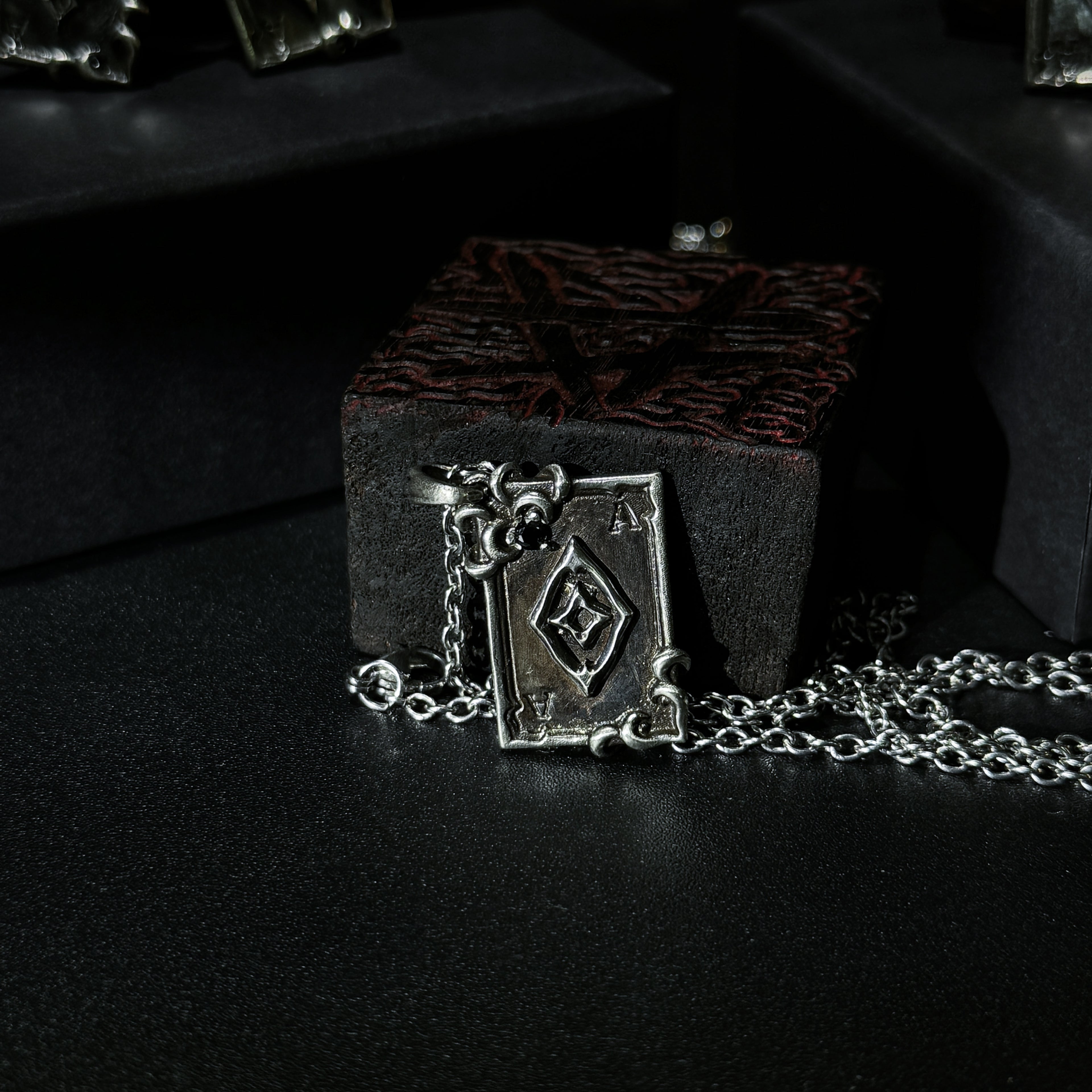 Yuuzo Ace of Spades 925 Japan Pendant Necklace • Gothic Retro Blue Gem Inlaid Silver Jewelry for Men & Women