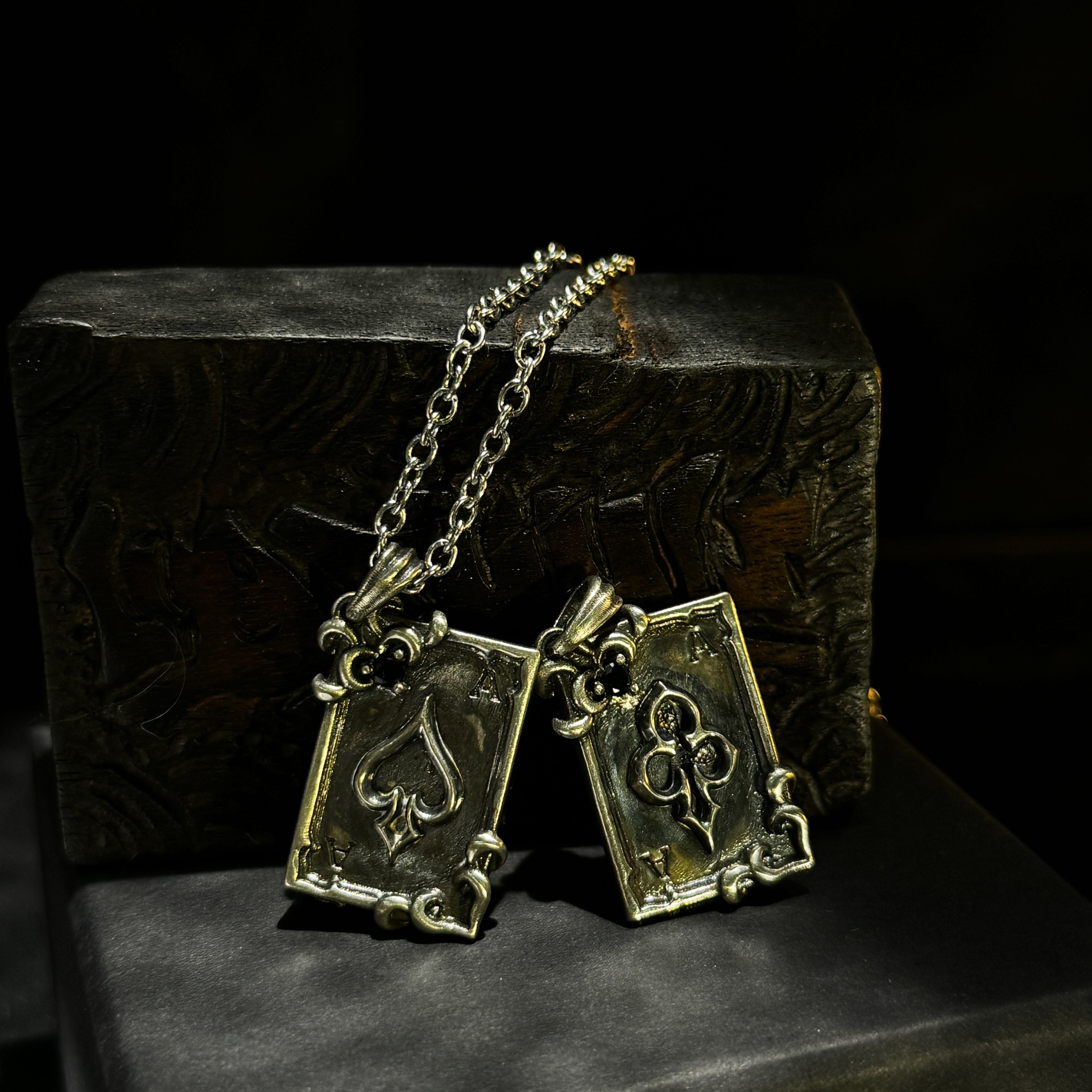 Yuuzo Ace of Spades 925 Japan Pendant Necklace • Gothic Retro Blue Gem Inlaid Silver Jewelry for Men & Women