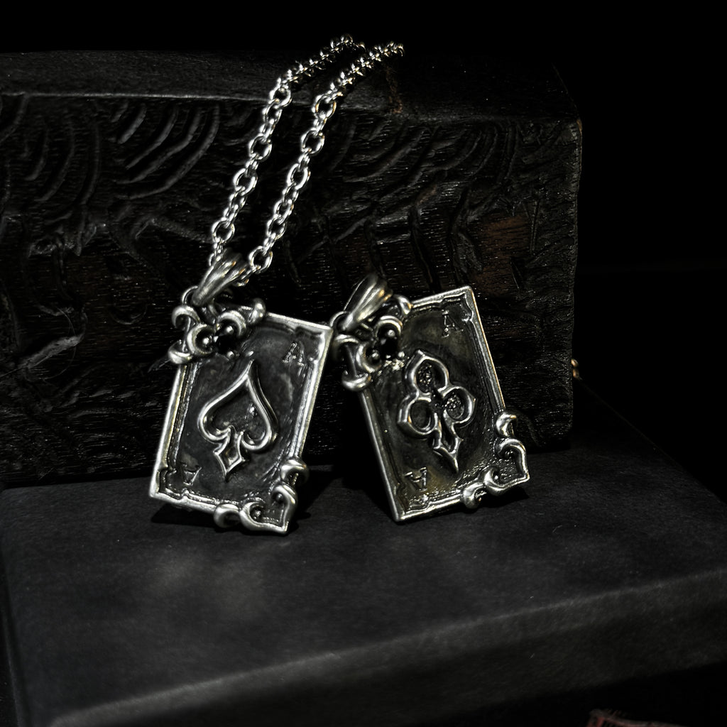 Yuuzo Ace of Spades 925 Japan Pendant Necklace • Gothic Retro Blue Gem Inlaid Silver Jewelry for Men & Women