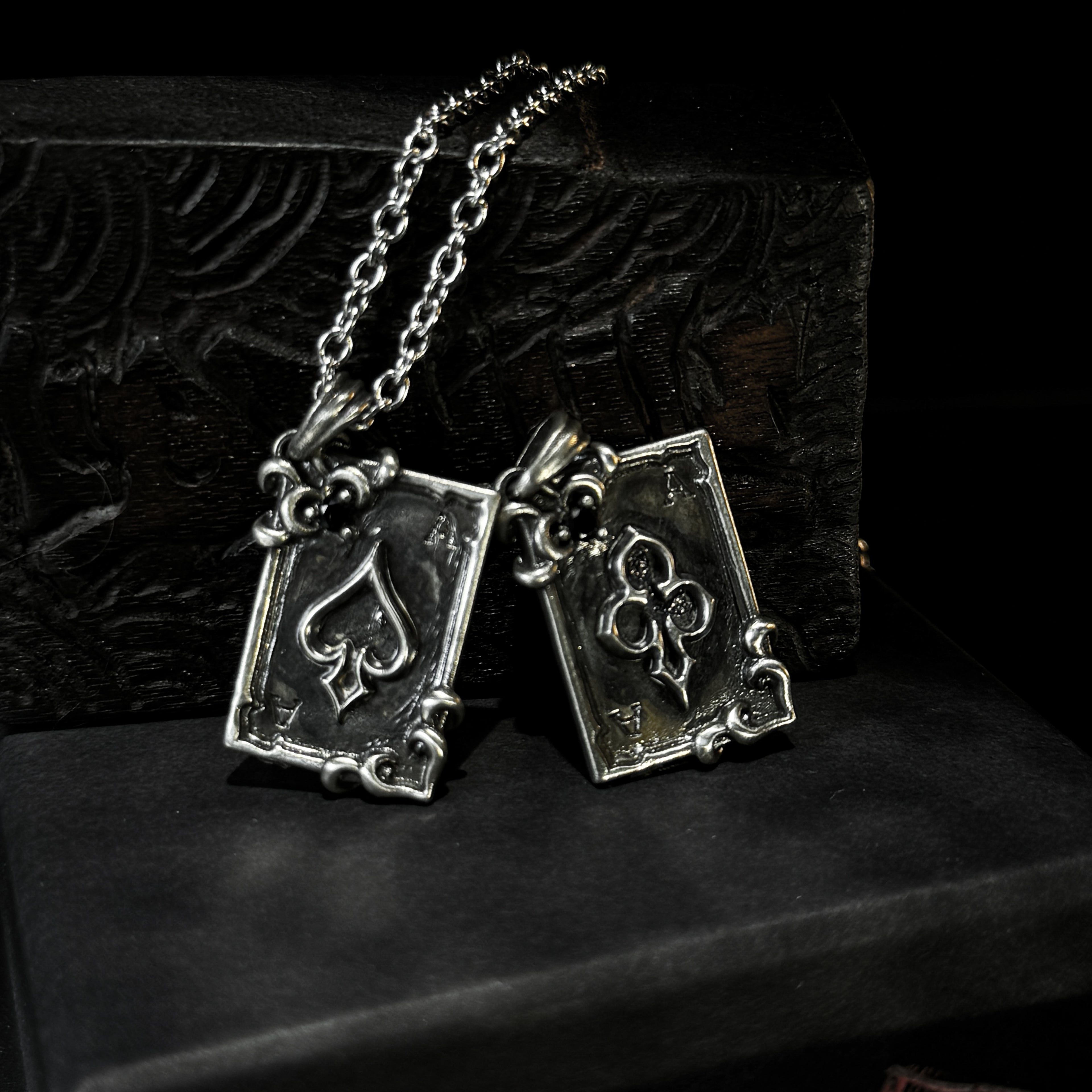 Yuuzo Ace of Spades 925 Japan Pendant Necklace • Gothic Retro Blue Gem Inlaid Silver Jewelry for Men & Women