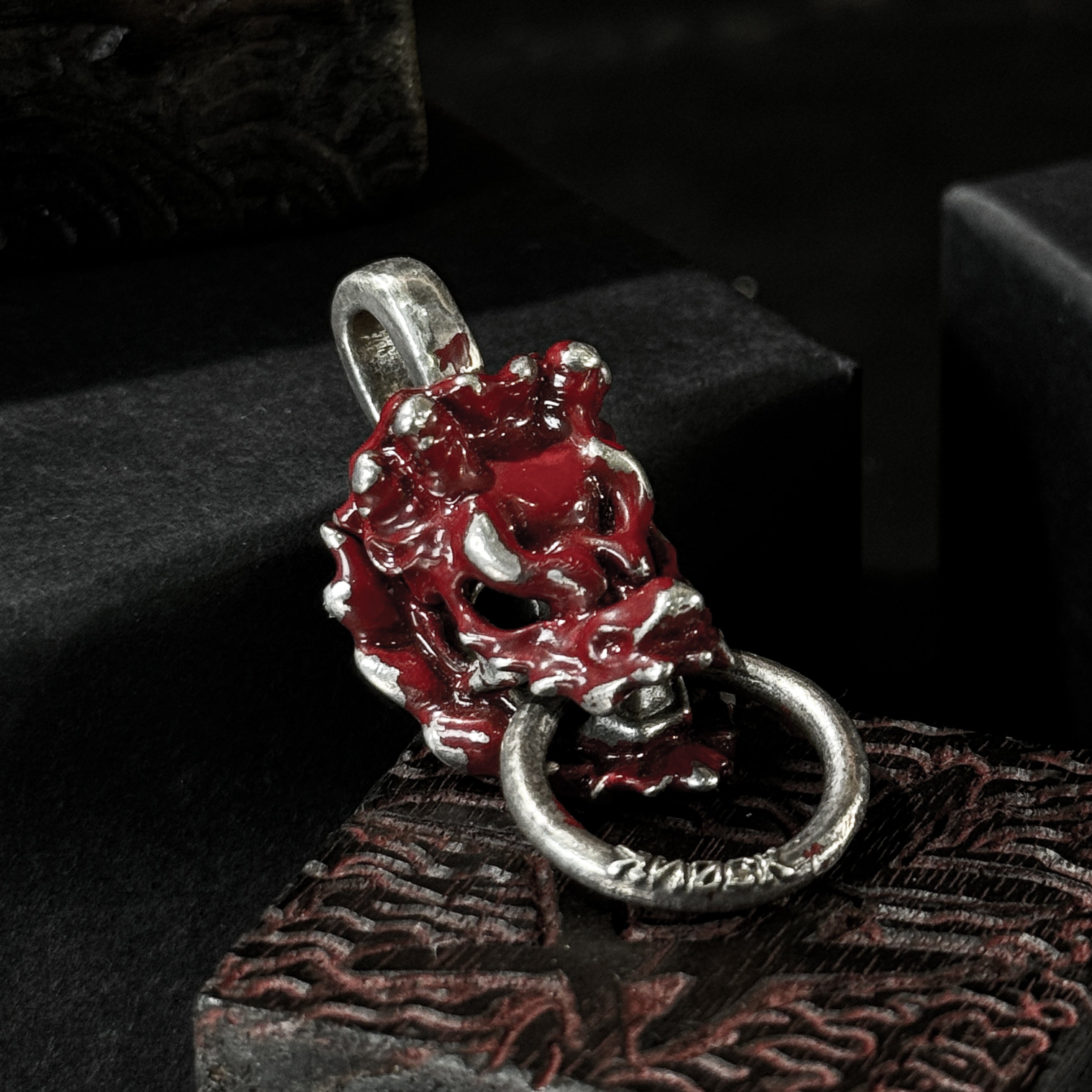Yuuzo 925 Japan，925 Dragon Head Pendant, Red Lacquer Craft Jewelry • Traditional Intangible Cultural Heritage Lacquer, Pure Carving, Retro Chinese Style Unisex Pendant