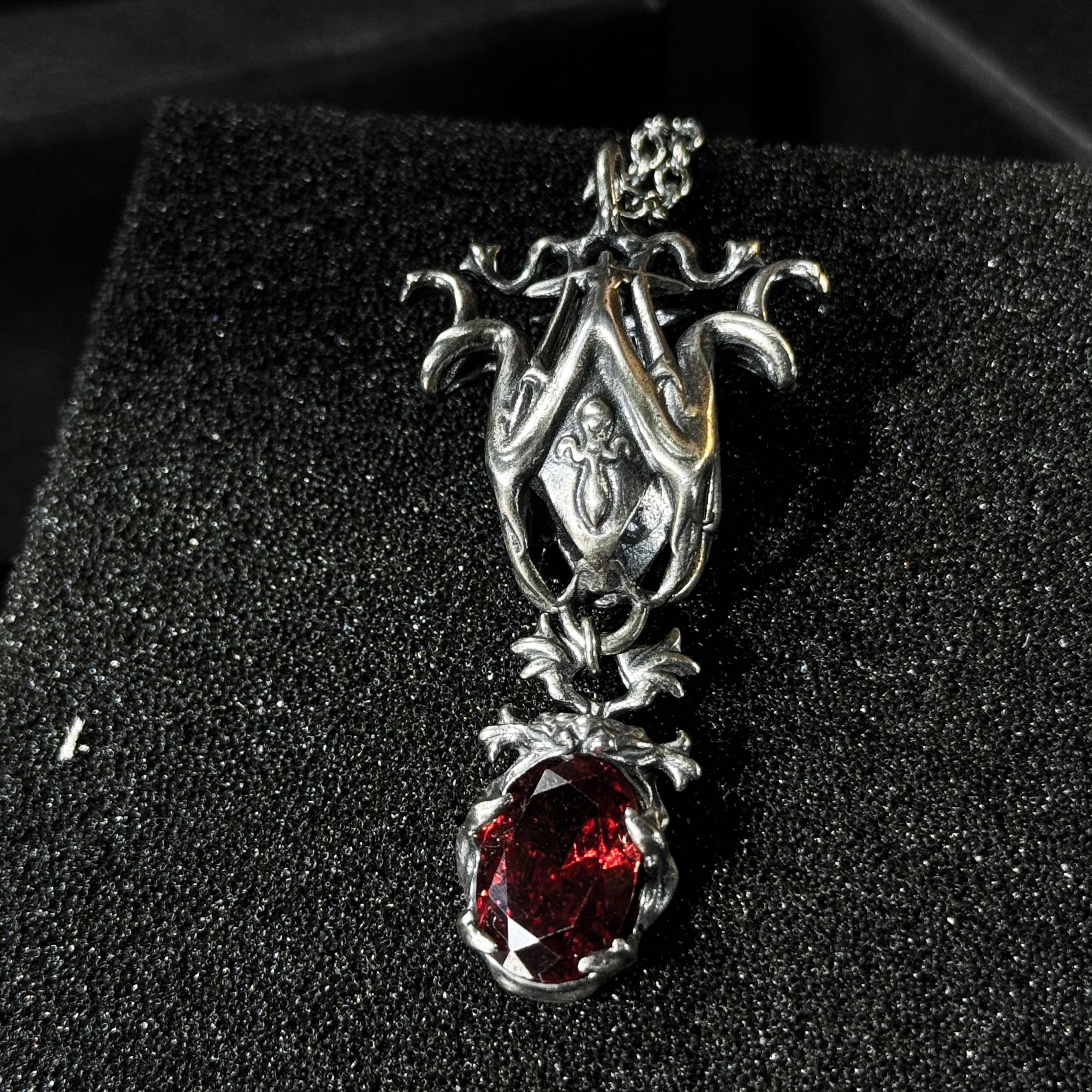 Yuuzo Gothic Red Gem Japan 925 Pendant Necklace • Vintage Dark Style Handcrafted Jewelry for Men & Women
