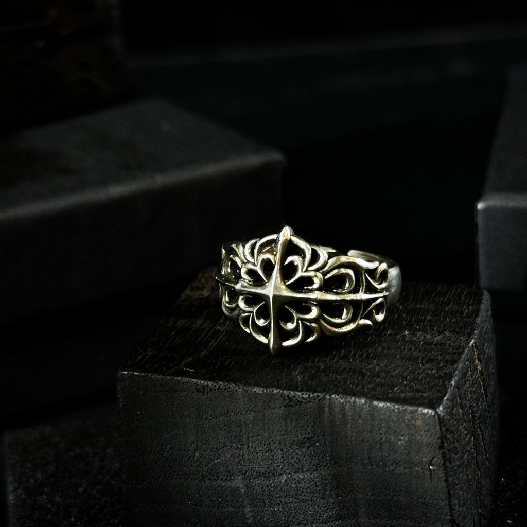 Yuuzo 925 Japan Gothic Dark Cross Ring • Vintage Textured Engraved Art Band for Men & Women