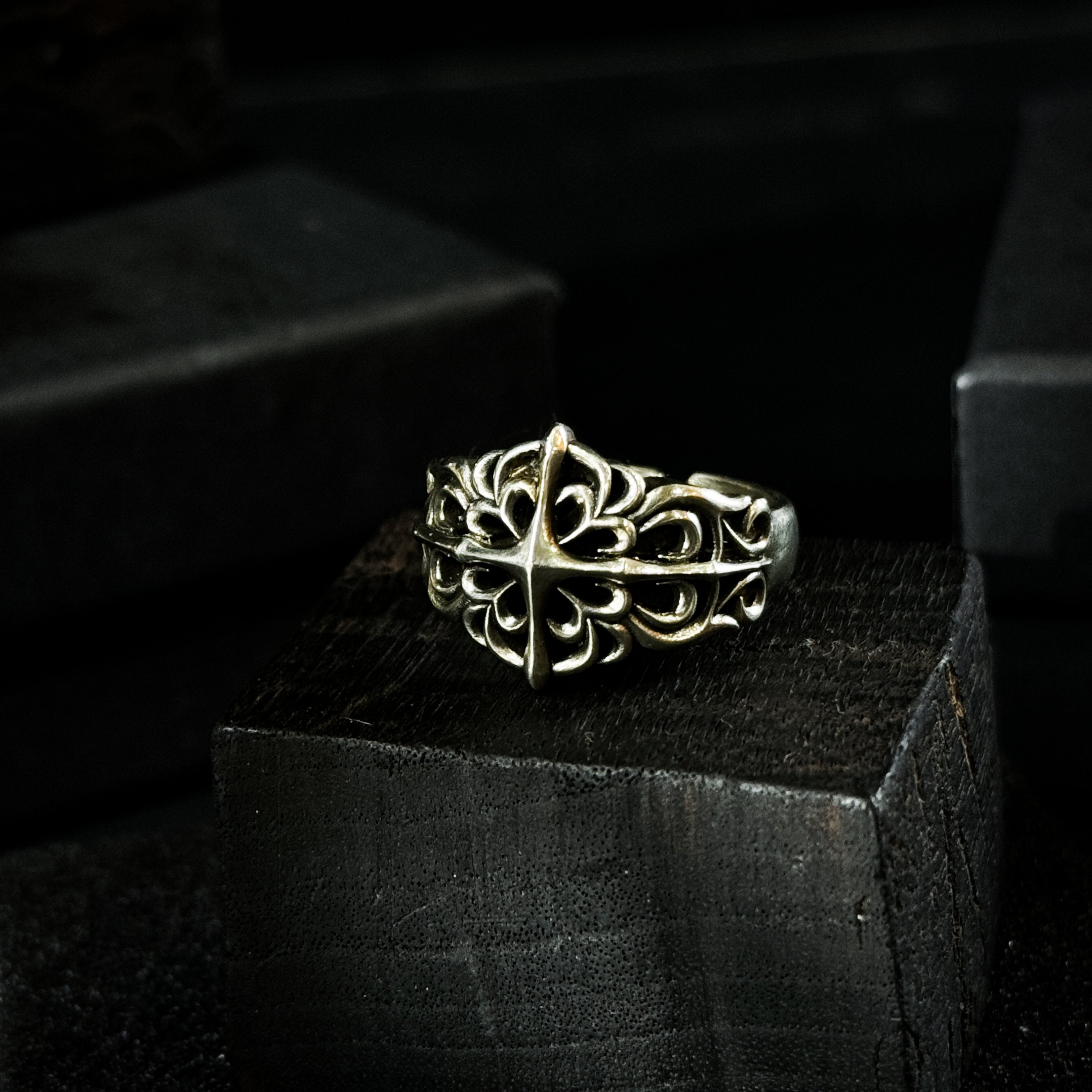 Yuuzo 925 Japan Gothic Dark Cross Ring • Vintage Textured Engraved Art Band for Men & Women