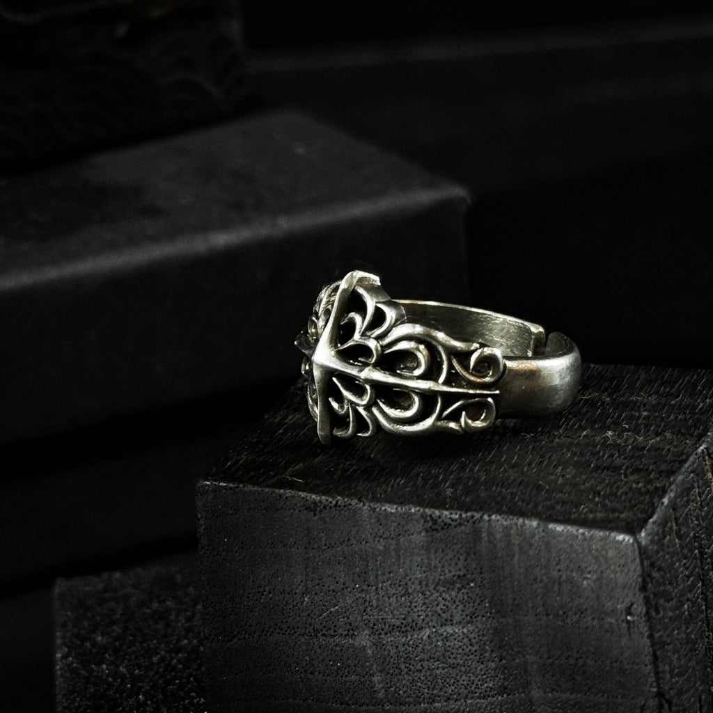 Yuuzo 925 Japan Gothic Dark Cross Ring • Vintage Textured Engraved Art Band for Men & Women