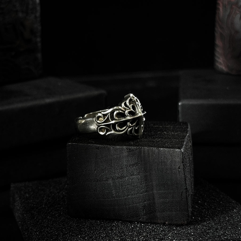 Yuuzo 925 Japan Gothic Dark Cross Ring • Vintage Textured Engraved Art Band for Men & Women