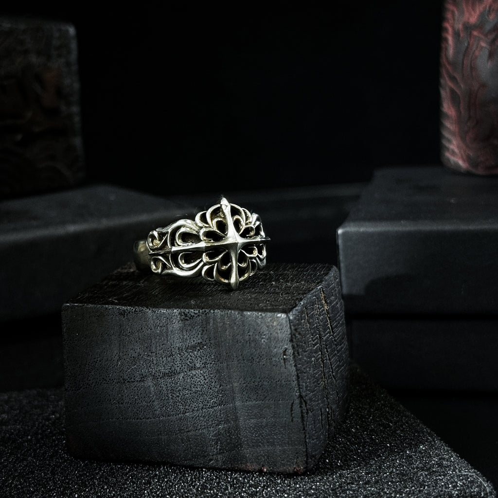 Yuuzo 925 Japan Gothic Dark Cross Ring • Vintage Textured Engraved Art Band for Men & Women