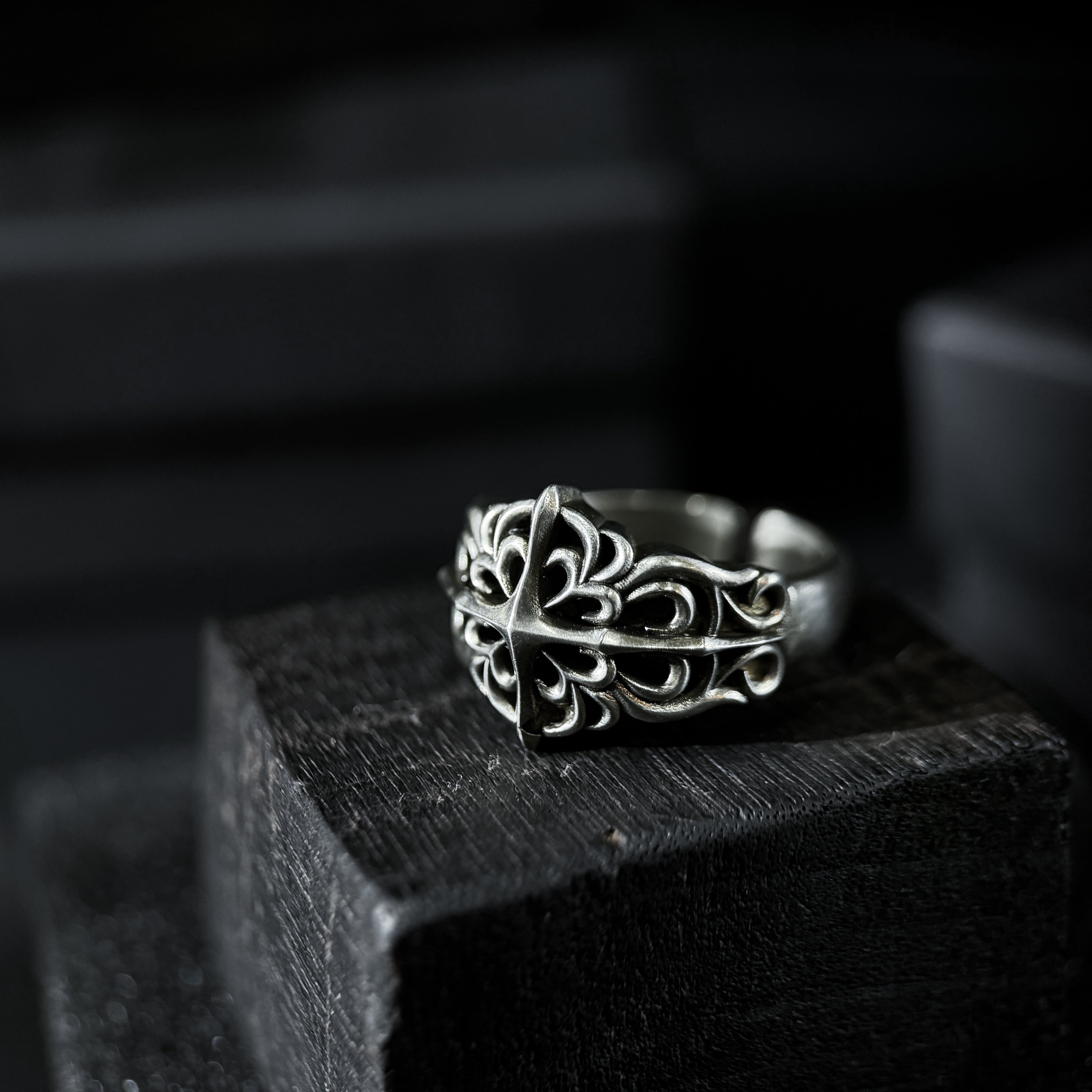 Yuuzo 925 Japan Gothic Dark Cross Ring • Vintage Textured Engraved Art Band for Men & Women