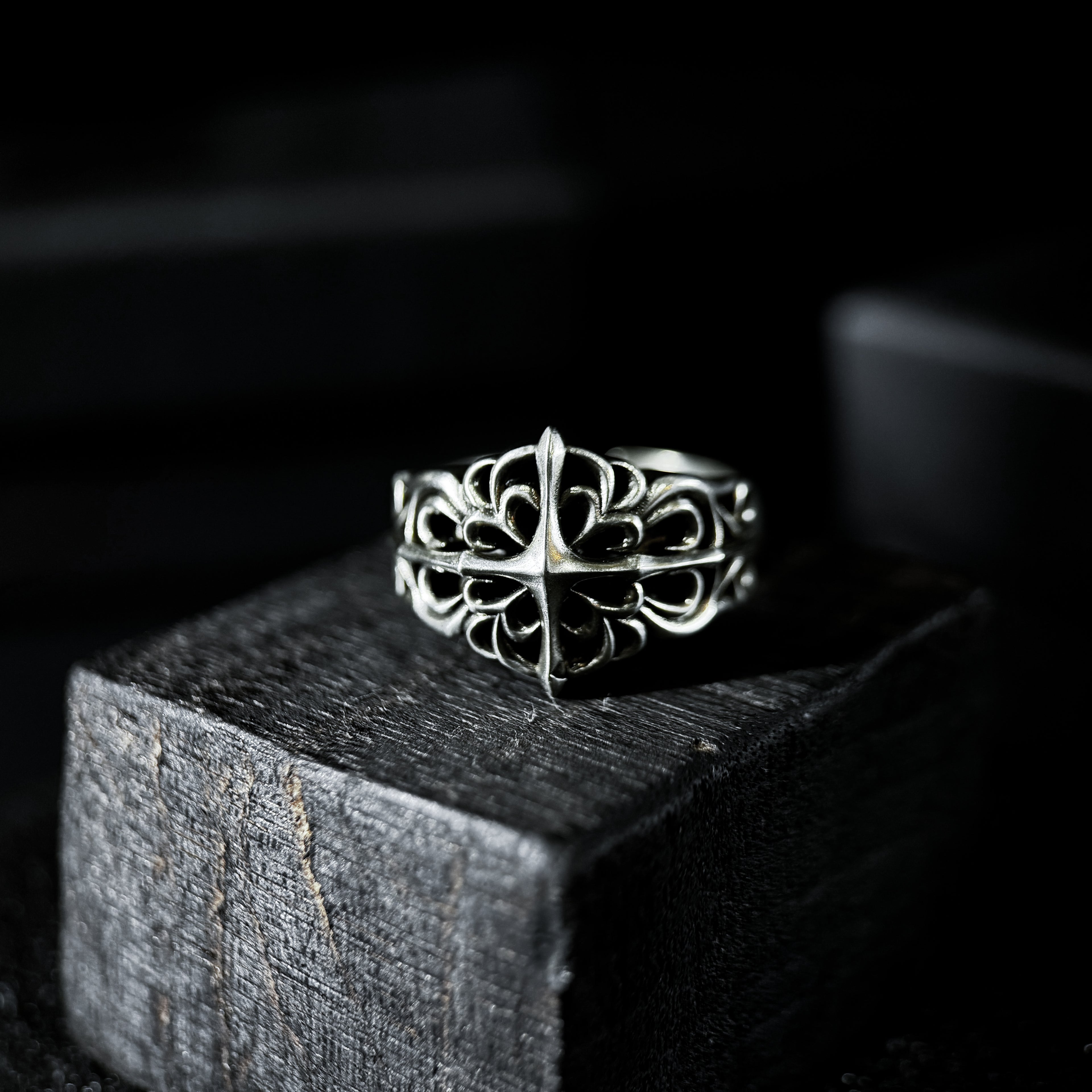 Yuuzo 925 Japan Gothic Dark Cross Ring • Vintage Textured Engraved Art Band for Men & Women