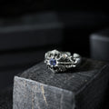 Yuuzo 925 Japan Gothic Tentacle blue Dark Stone Ring • Dark Vintage Engraved Cross Art Band for Men & Women