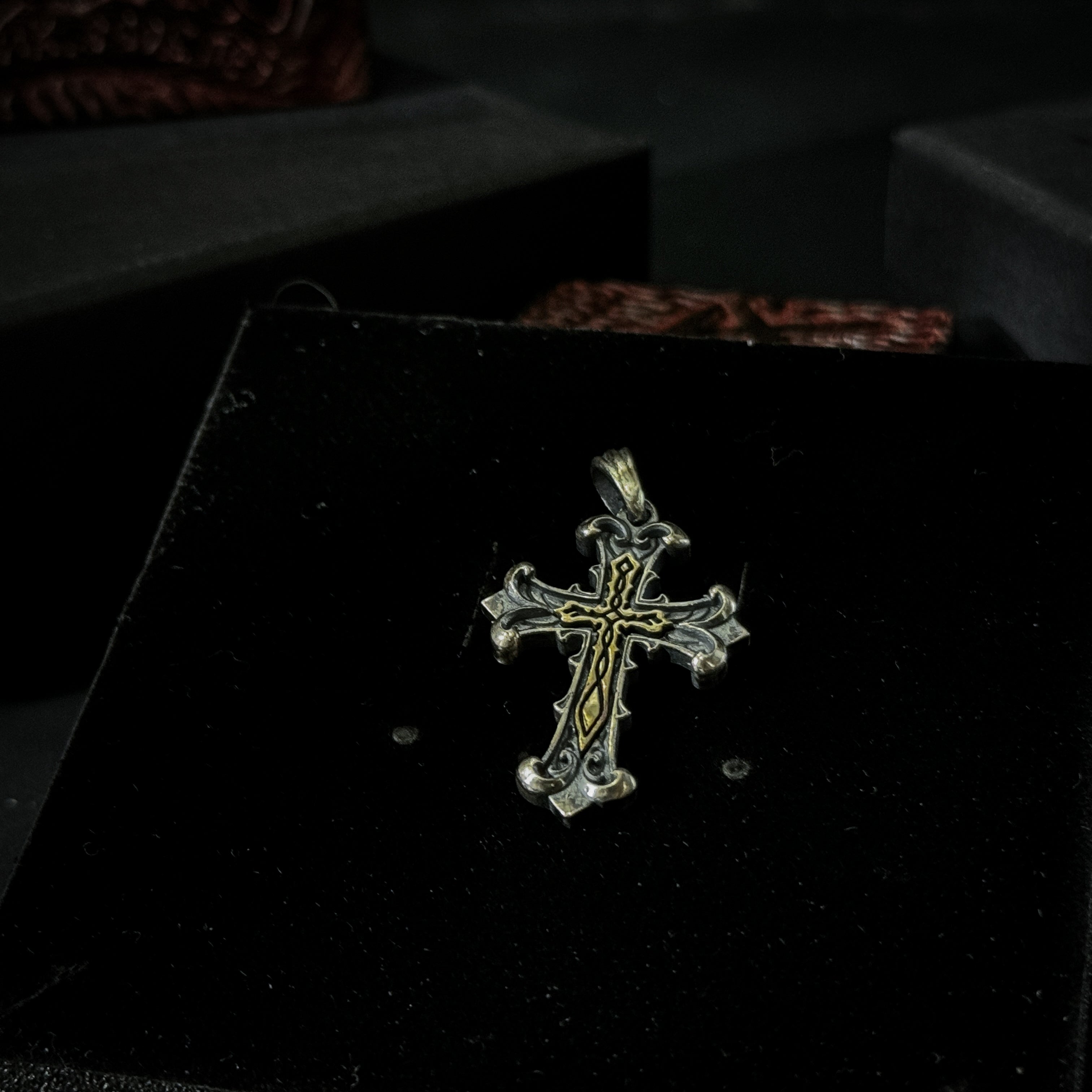 Yuuzo 925 japan Gothic Retro Two-Tone Cross Pendant Necklace • Vintage Engraved Punk Style Statement Jewelry for Men & Women