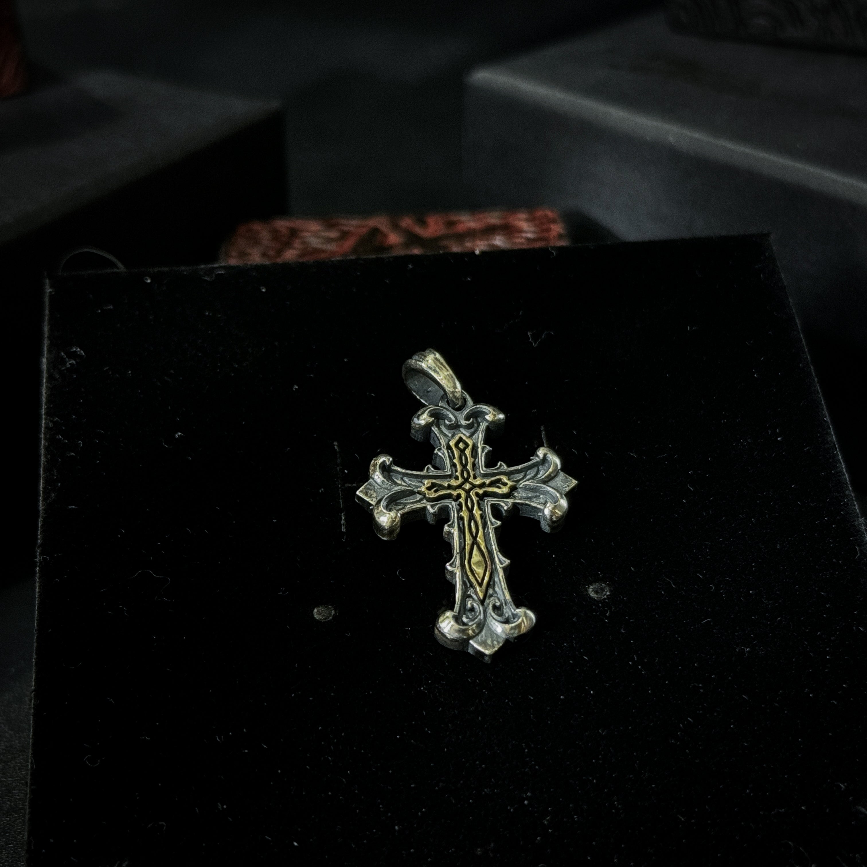 Yuuzo 925 japan Gothic Retro Two-Tone Cross Pendant Necklace • Vintage Engraved Punk Style Statement Jewelry for Men & Women