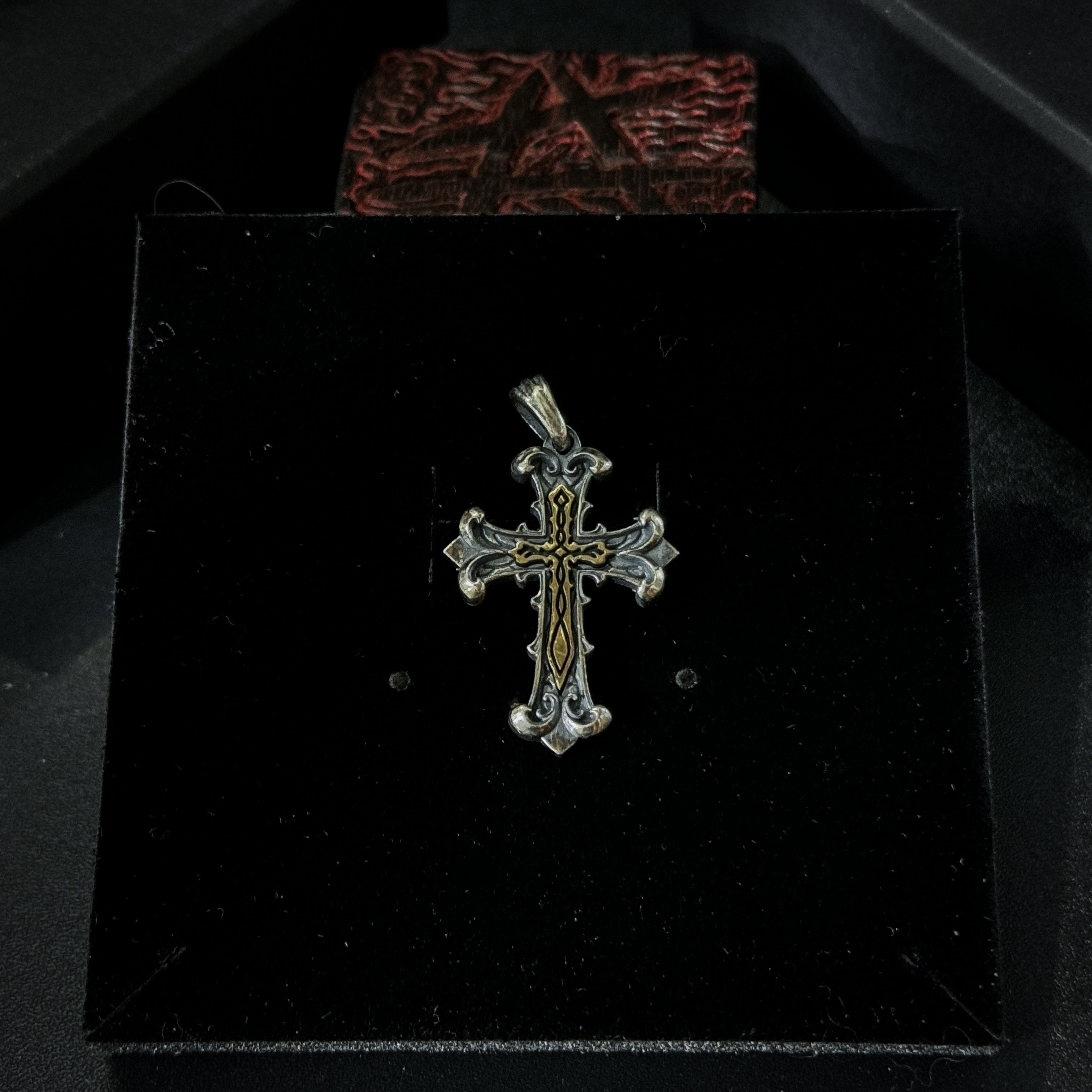 Yuuzo 925 japan Gothic Retro Two-Tone Cross Pendant Necklace • Vintage Engraved Punk Style Statement Jewelry for Men & Women