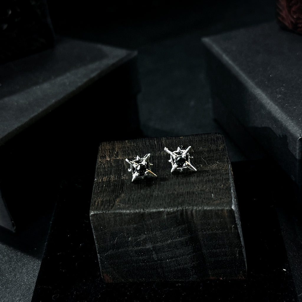 Yuuzo 925 Japan Arctic Hexa-Star Stud Earrings • Dark Vintage Minimal Starburst Art Jewelry for Men & Women