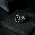 Yuuzo 925 Japan Gothic Dark Obsidian Ring • Vintage Engraved Large Stone Art Band for Men & Women