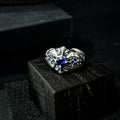 Yuuzo 925 Japan Dark Sapphire Art Ring • Gothic Textured Engraved Band for Men & Women