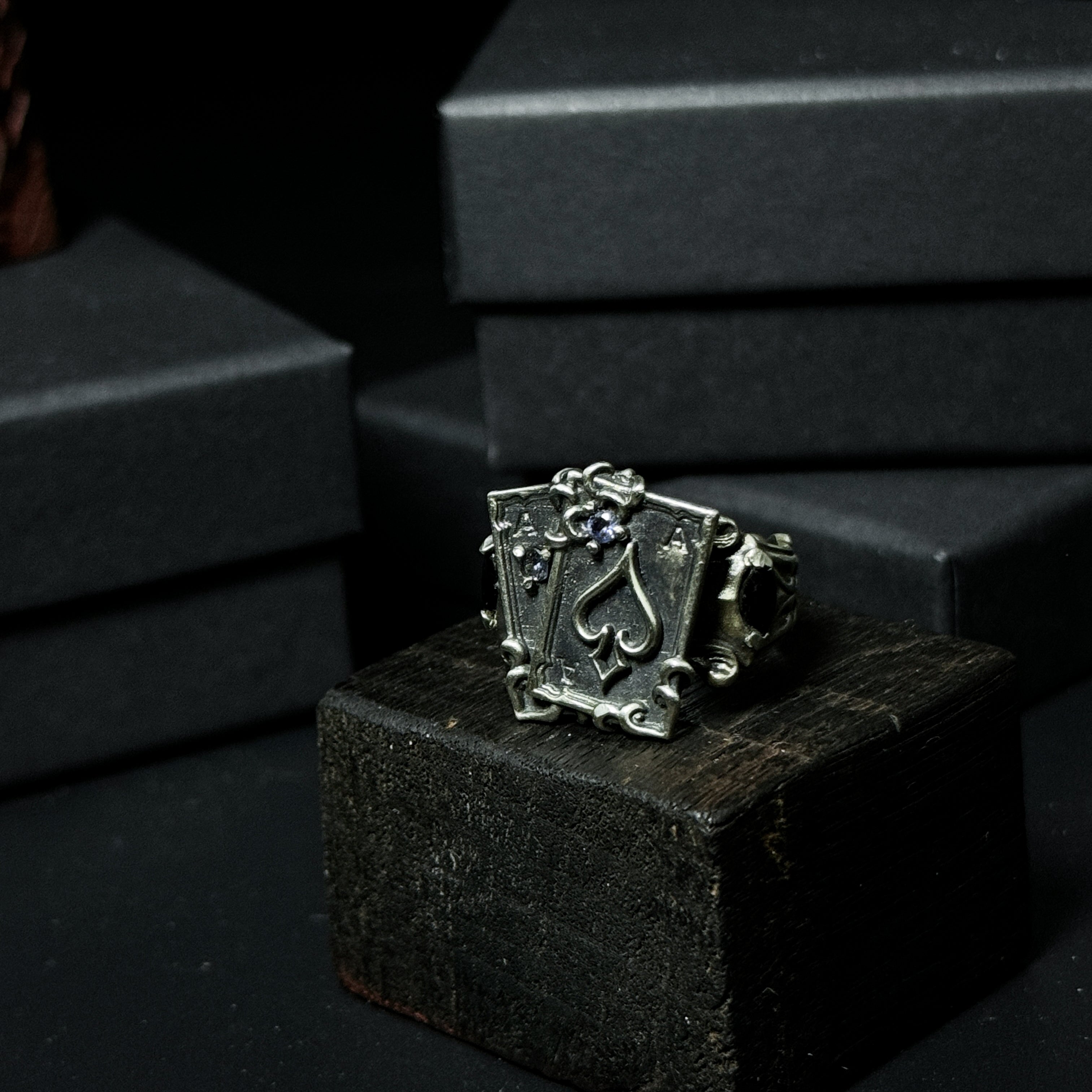 Yuuzo 925 Japan Ace of Spades Poker Ring • Dark Gothic Vintage Card-Inspired Engraved Art Band for Men & Women