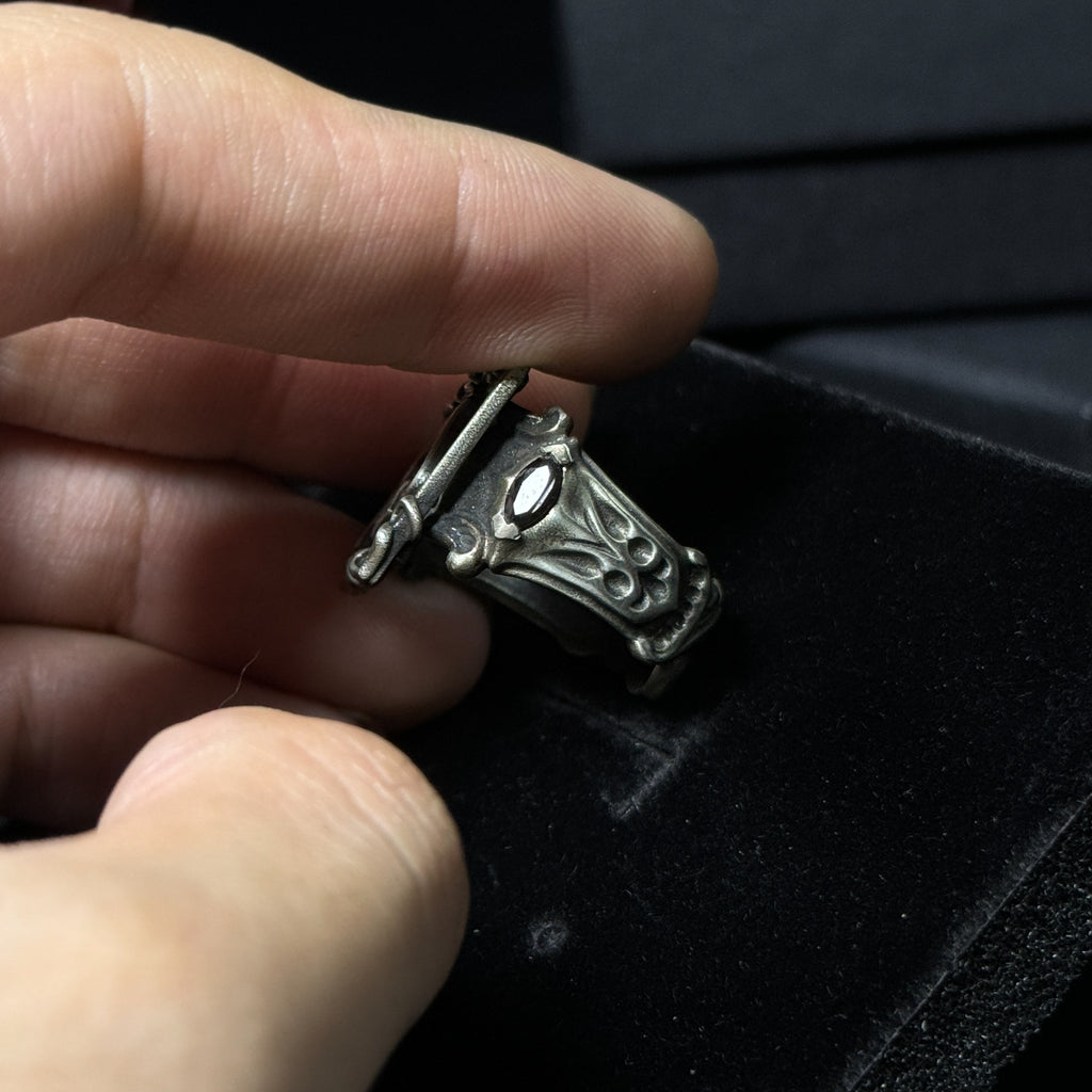 Yuuzo 925 Japan Ace of Spades Poker Ring • Dark Gothic Vintage Card-Inspired Engraved Art Band for Men & Women