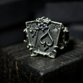 Yuuzo 925 Japan Ace of Spades Poker Ring • Dark Gothic Vintage Card-Inspired Engraved Art Band for Men & Women
