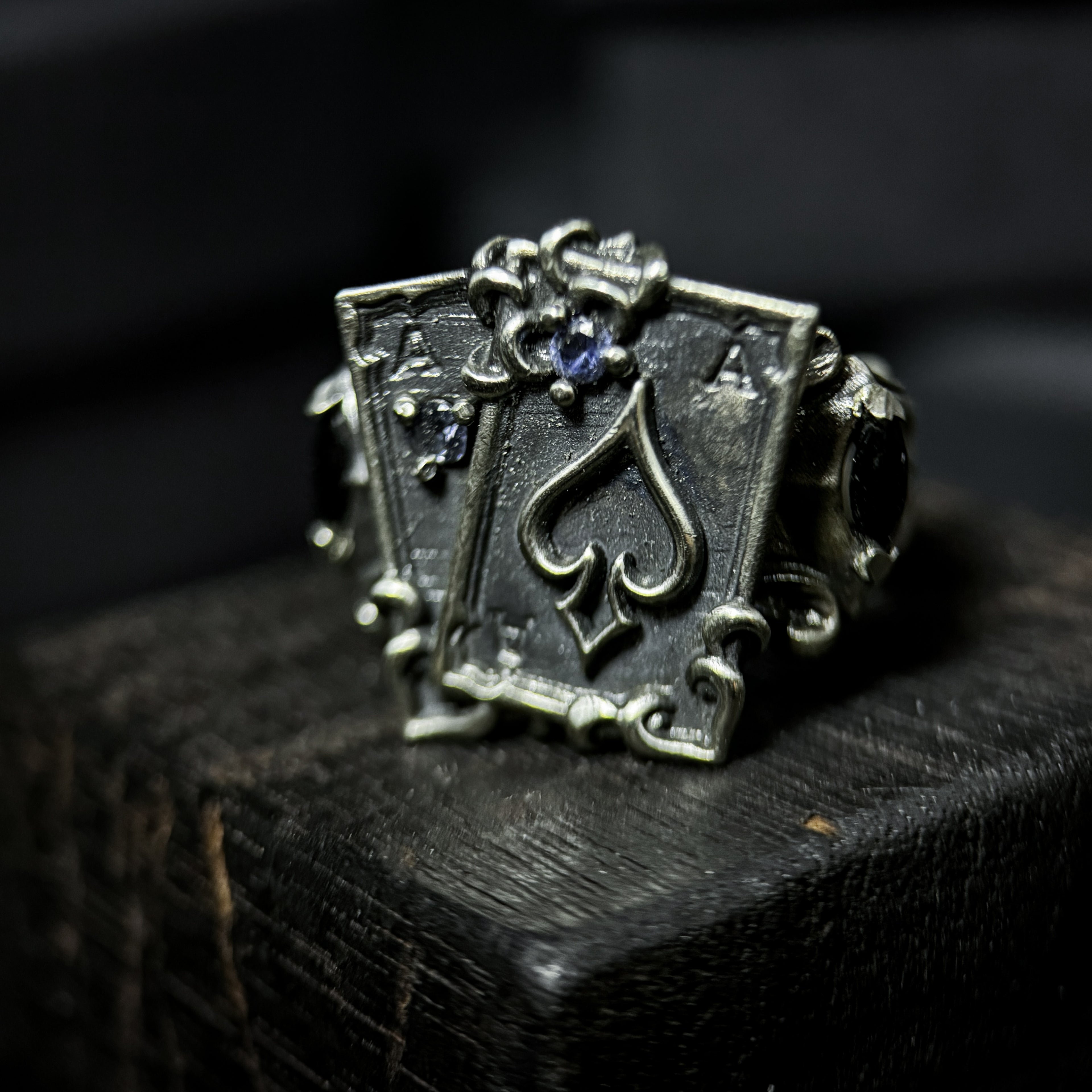 Yuuzo 925 Japan Ace of Spades Poker Ring • Dark Gothic Vintage Card-Inspired Engraved Art Band for Men & Women