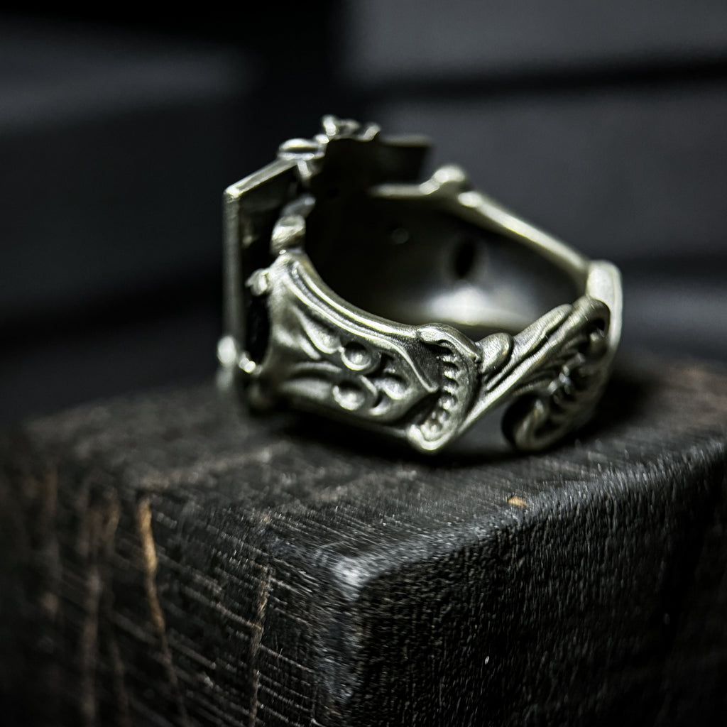 Yuuzo 925 Japan Ace of Spades Poker Ring • Dark Gothic Vintage Card-Inspired Engraved Art Band for Men & Women