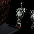Yuuzo 925 Japan Vintage Gothic Red Dark Stone Earrings • Intricate Engraved Art Dangle Earrings for Men & Women