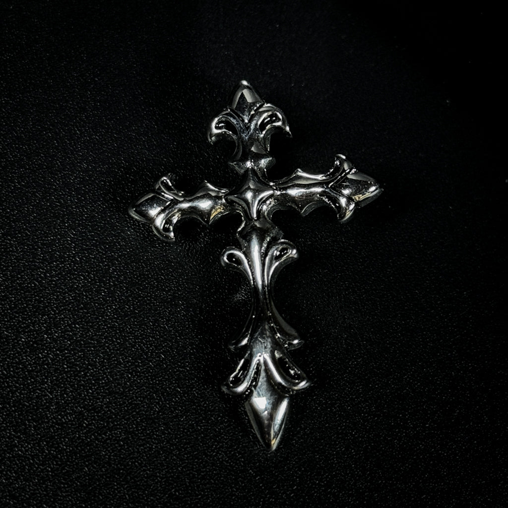 Yuuzo 925 Japan Artistic Fleur-de-Lis Cross Pendant • Dark Vintage Sculptural Art Necklace Pendant for Men & Women