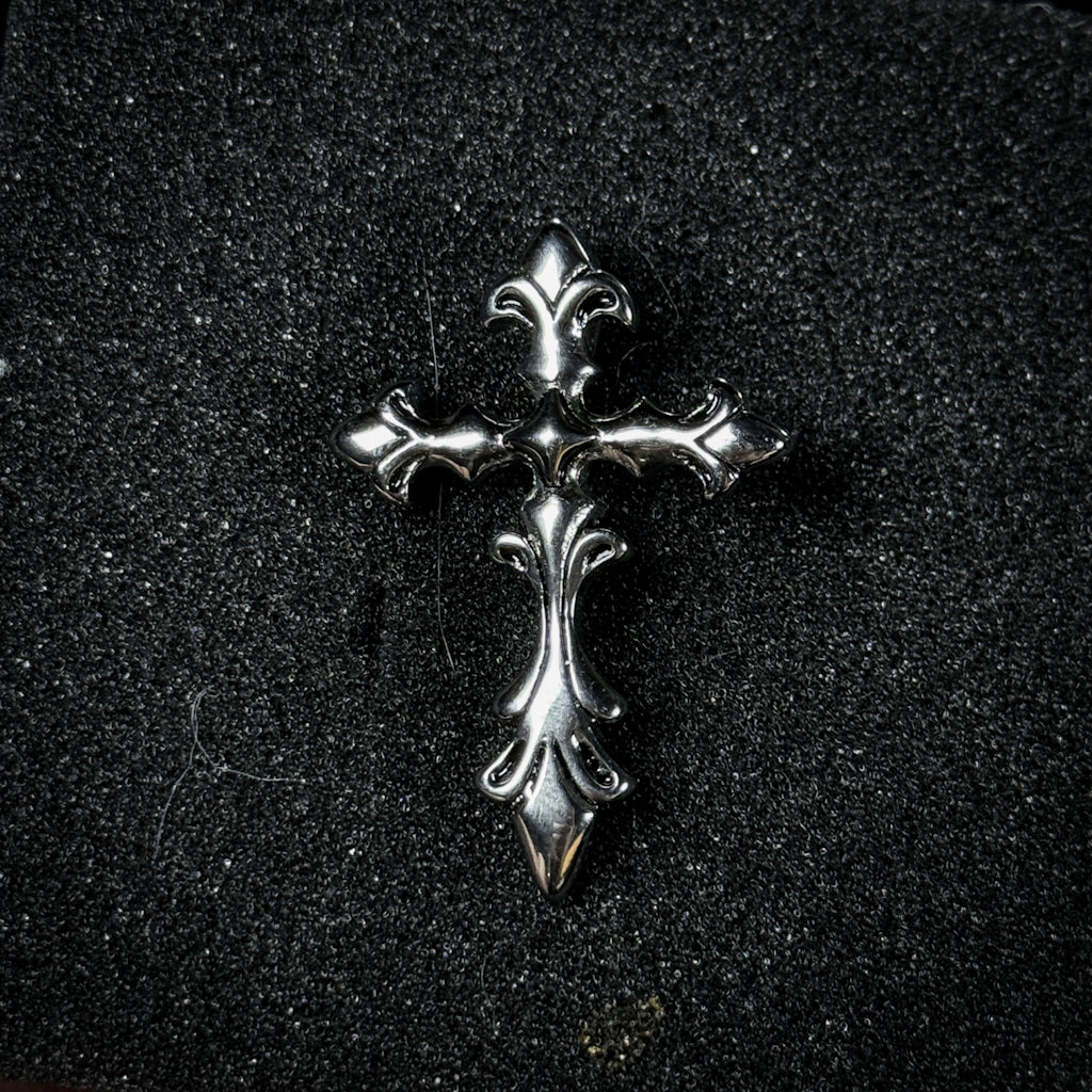 Yuuzo 925 Japan Artistic Fleur-de-Lis Cross Pendant • Dark Vintage Sculptural Art Necklace Pendant for Men & Women